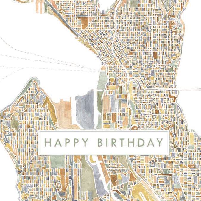 ColorFULL SEATTLE Washington Watercolor Map - birthday card