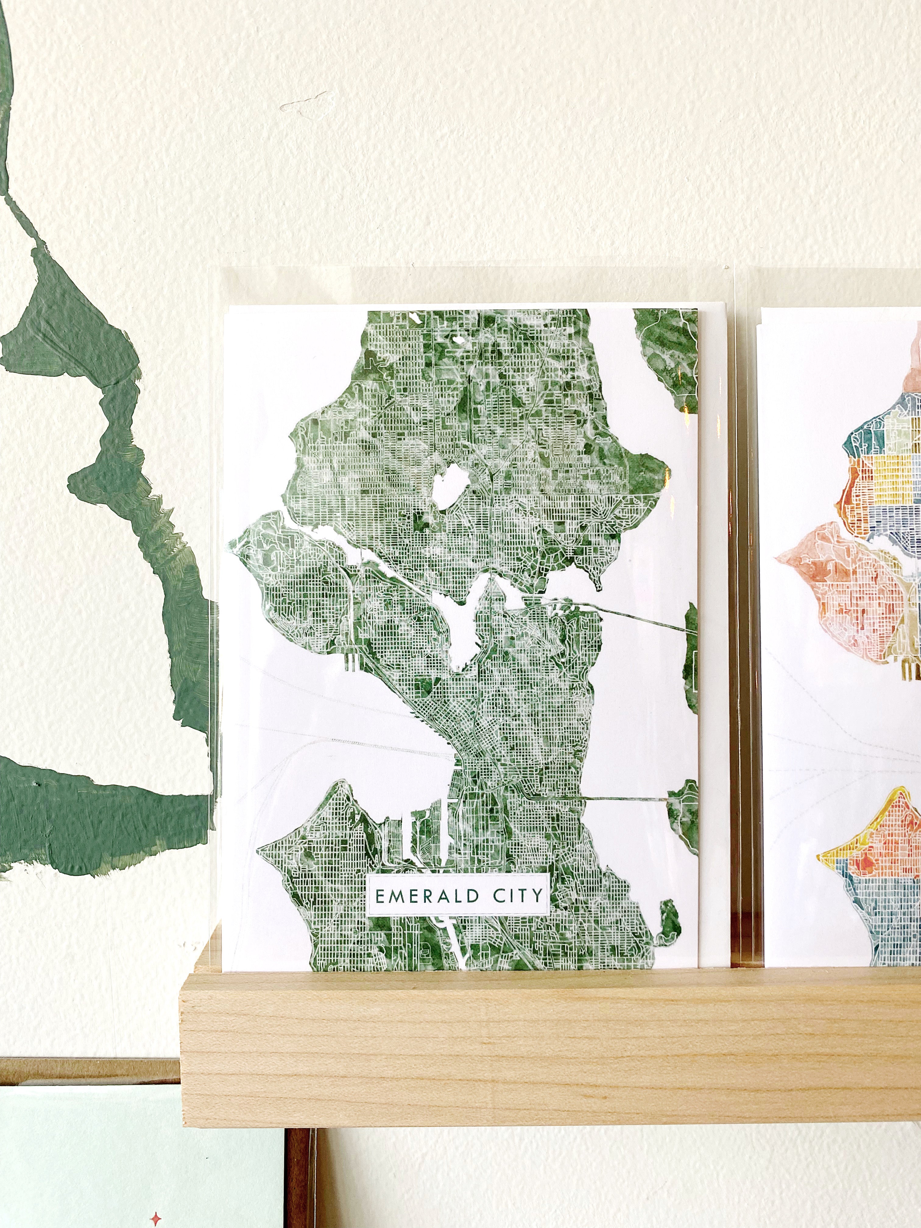 "Emerald City" SEATTLE Washington Watercolor Map - greeting card