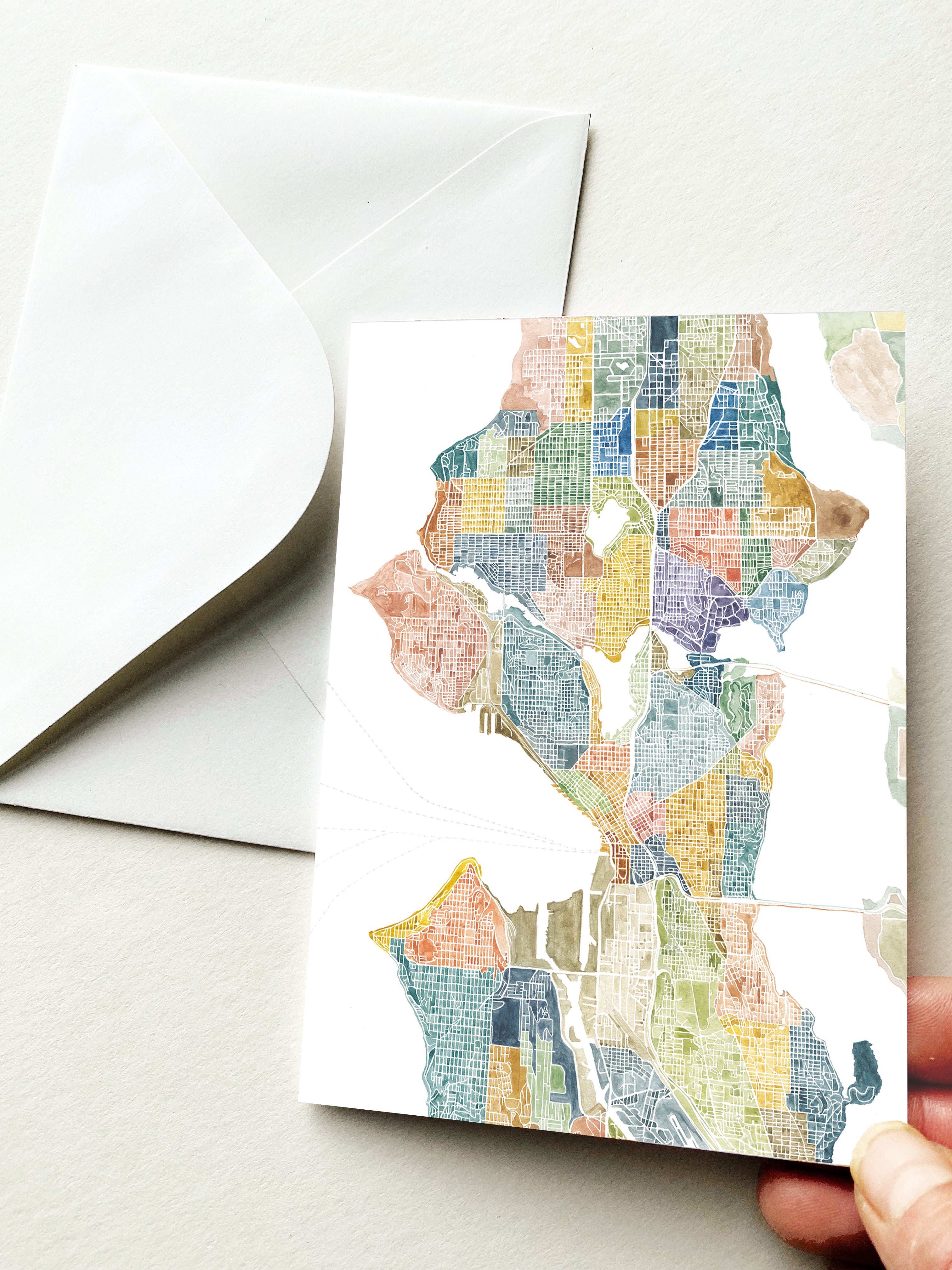 SEATTLE Neighborhoods Watercolor Map - BLANK greeting card