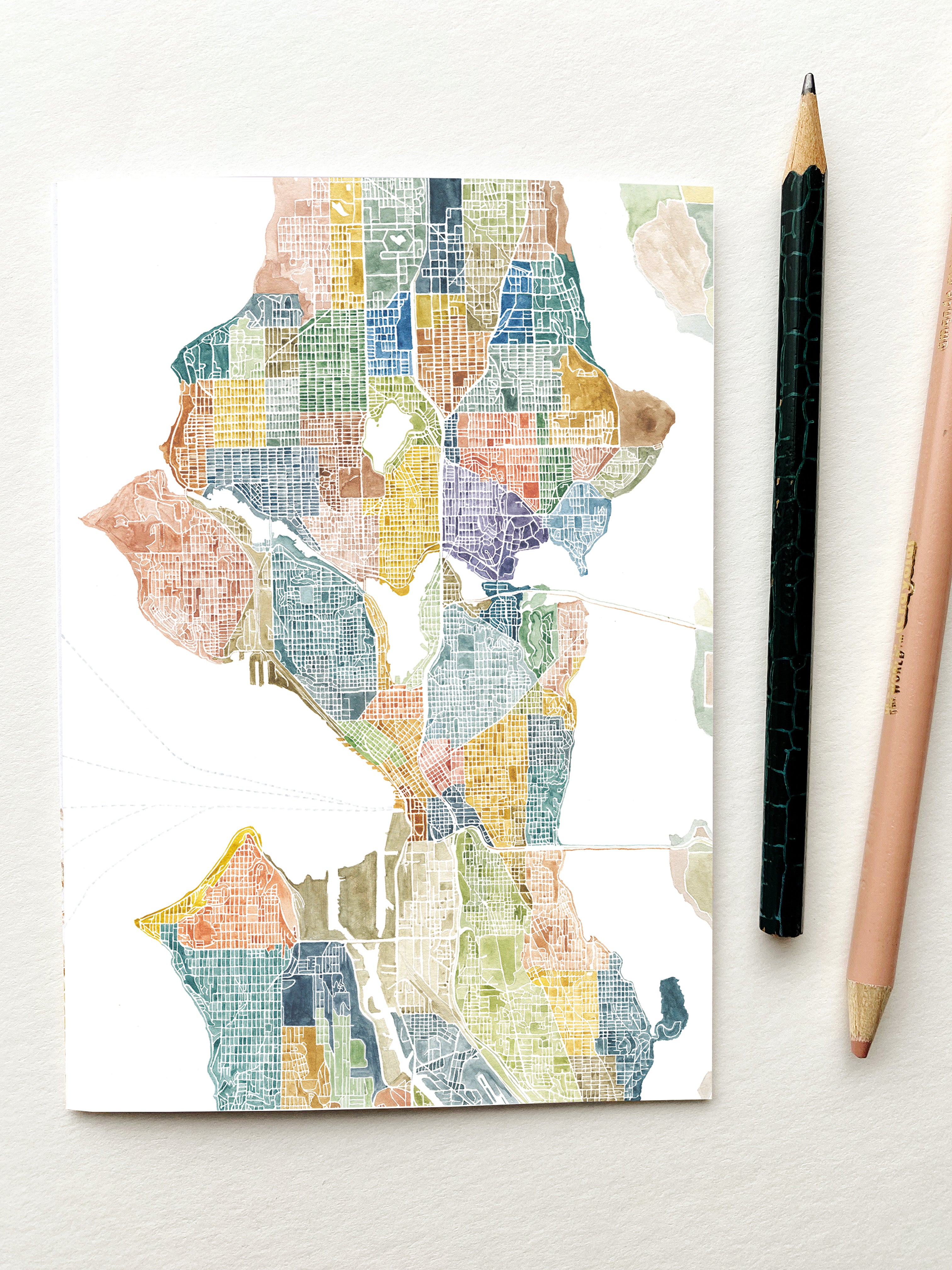 SEATTLE Neighborhoods Watercolor Map - BLANK greeting card