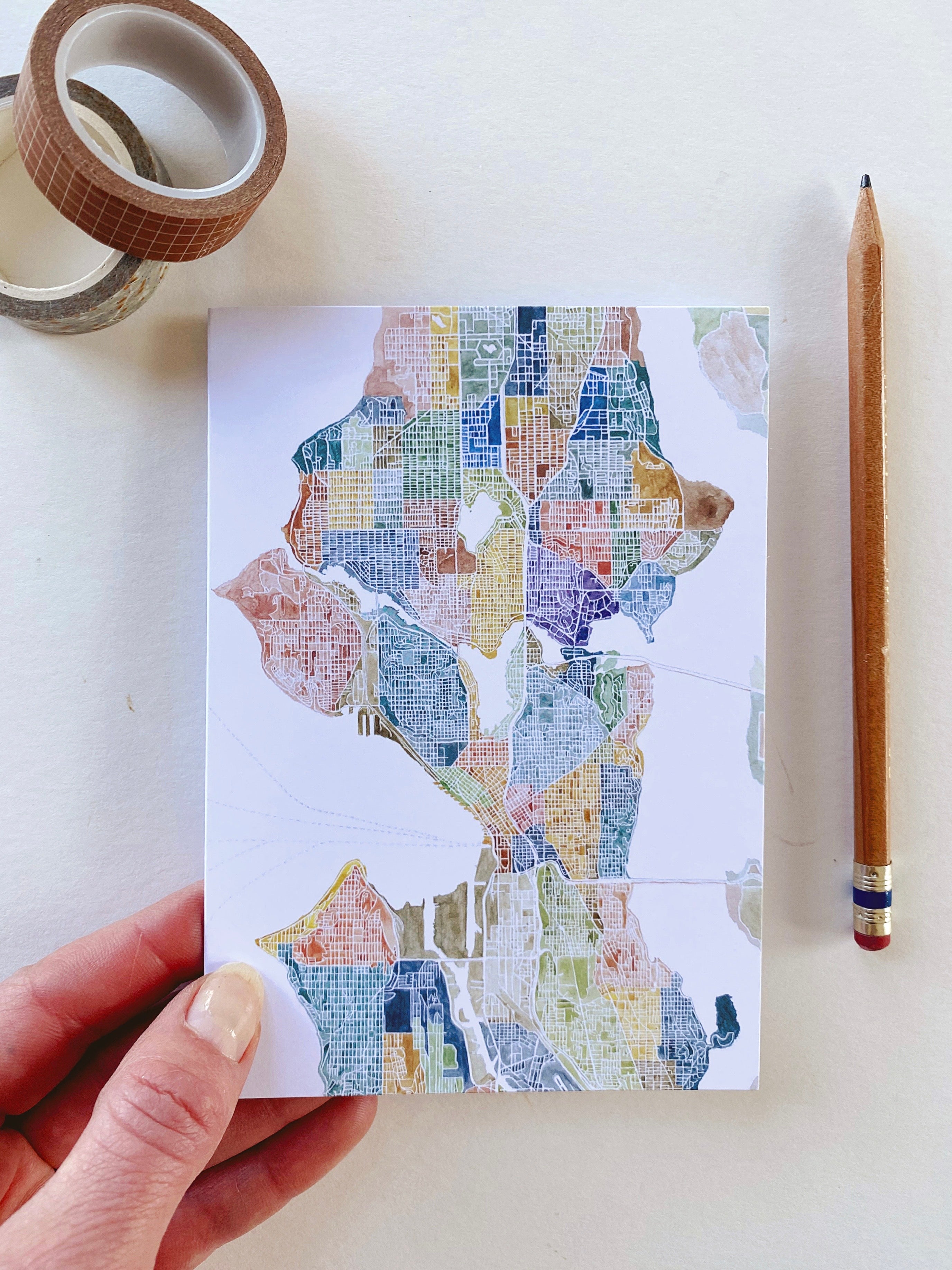 SEATTLE Neighborhoods Watercolor Map - BLANK greeting card