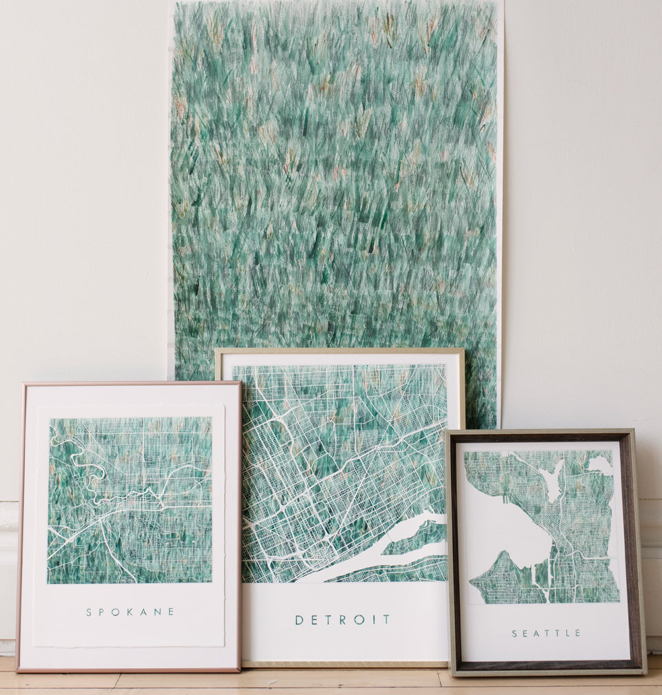 Custom YOUR CITY: Painted "Urban Fabrics" Map: PRINT: Wholesale Only