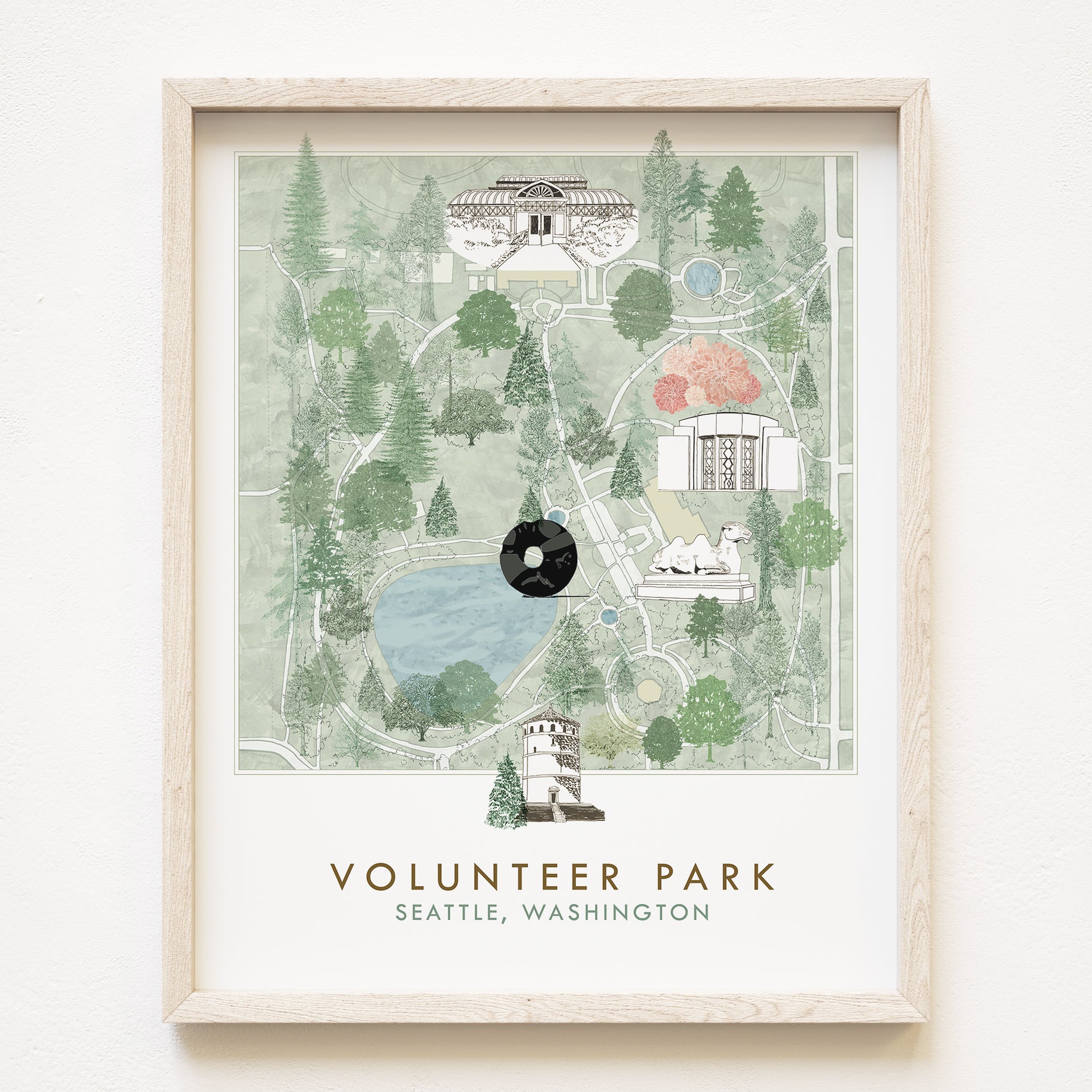VOLUNTEER Park Art Map SEATTLE Washington: ART PRINT