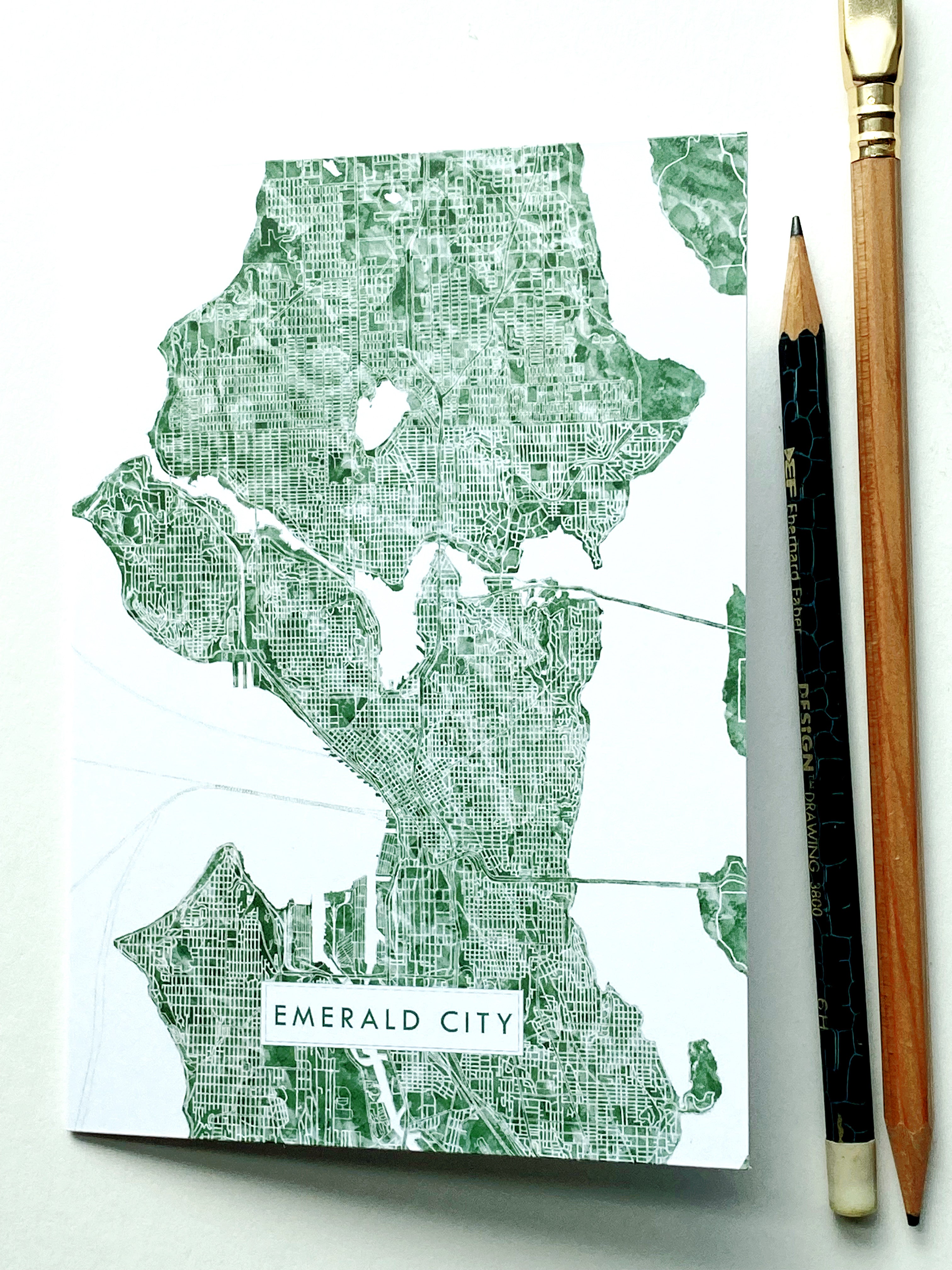 "Emerald City" SEATTLE Washington Watercolor Map - greeting card