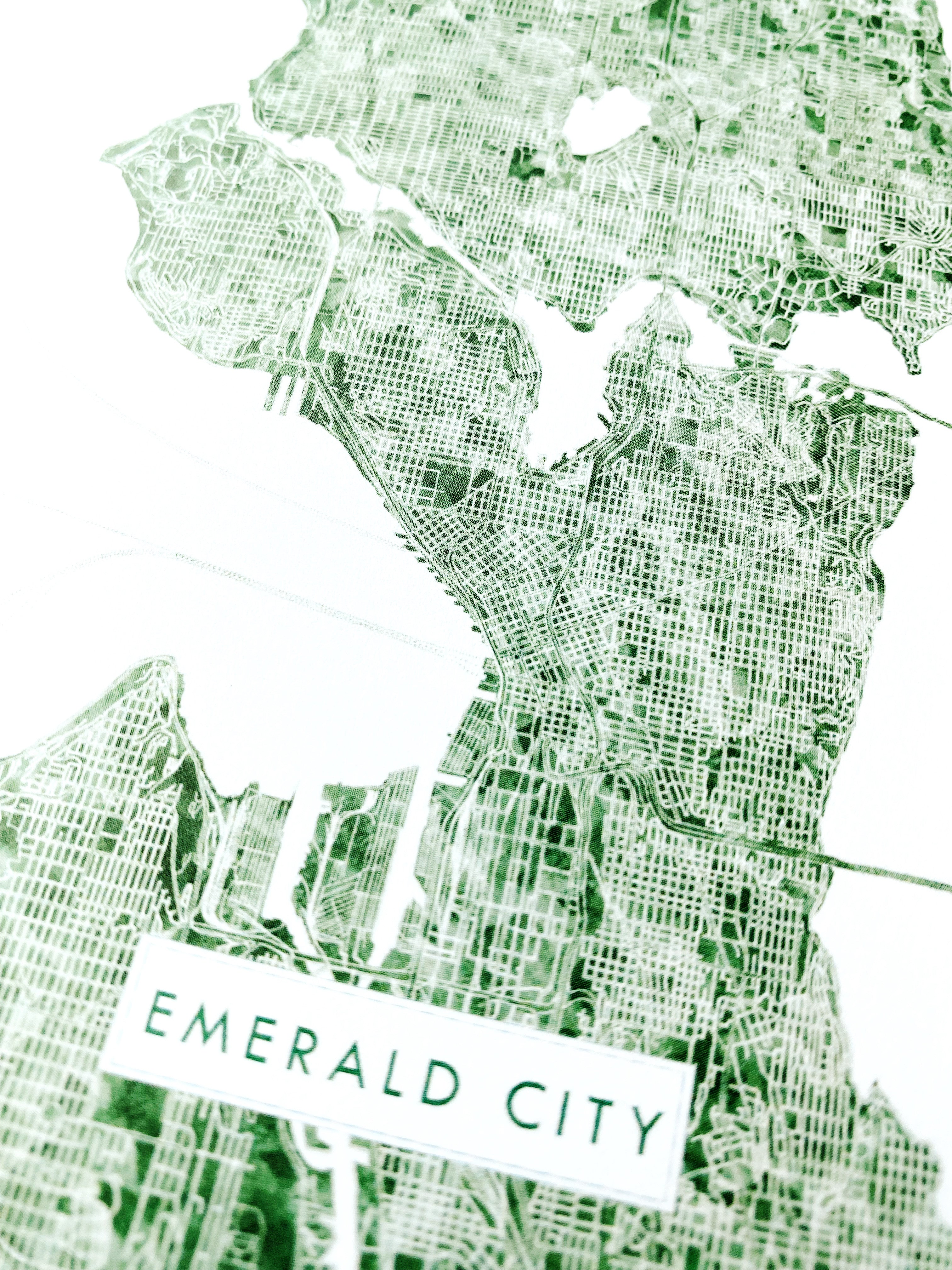 "Emerald City" SEATTLE Washington Watercolor Map - greeting card