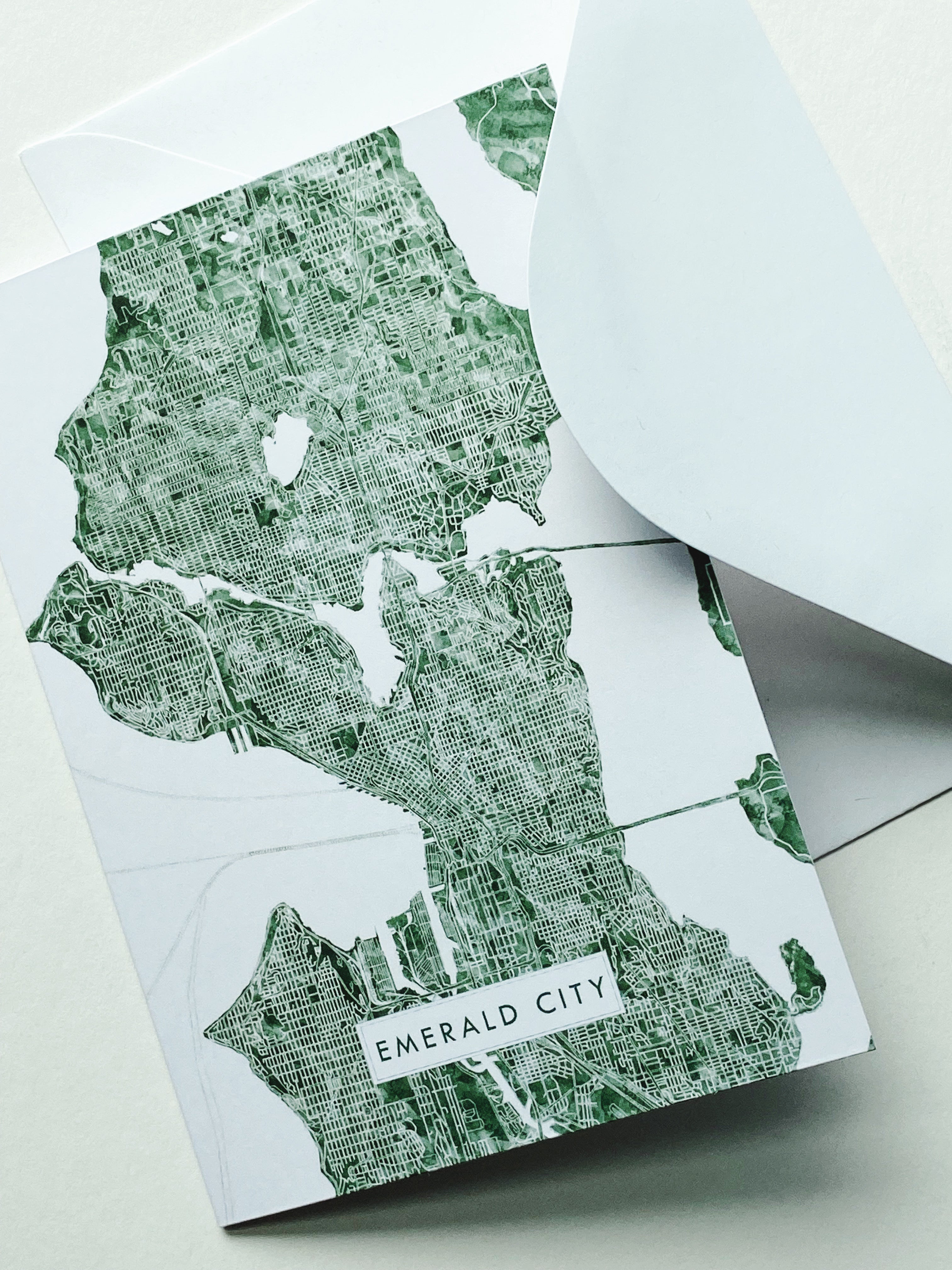 "Emerald City" SEATTLE Washington Watercolor Map - greeting card