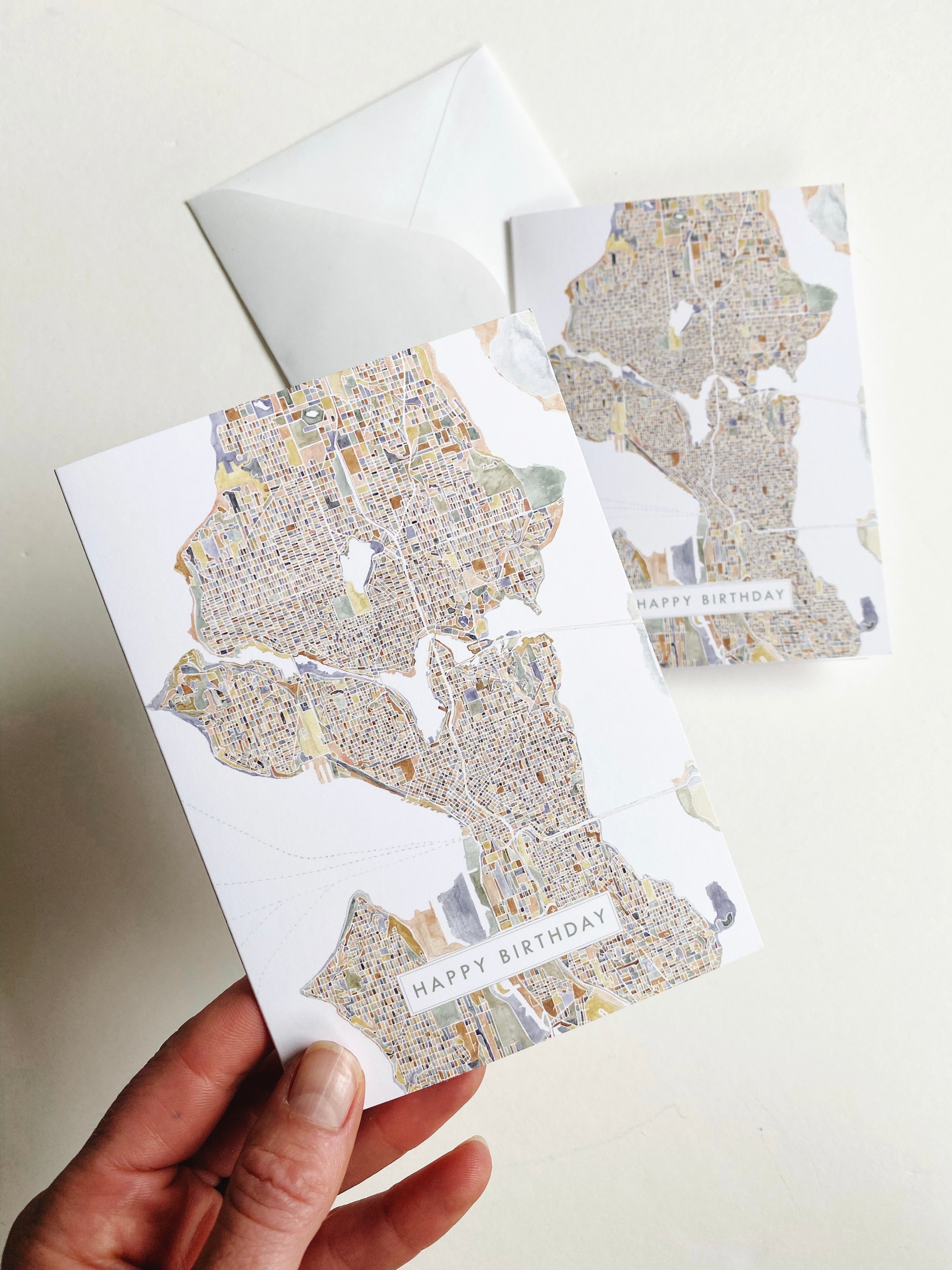 ColorFULL SEATTLE Washington Watercolor Map - birthday card