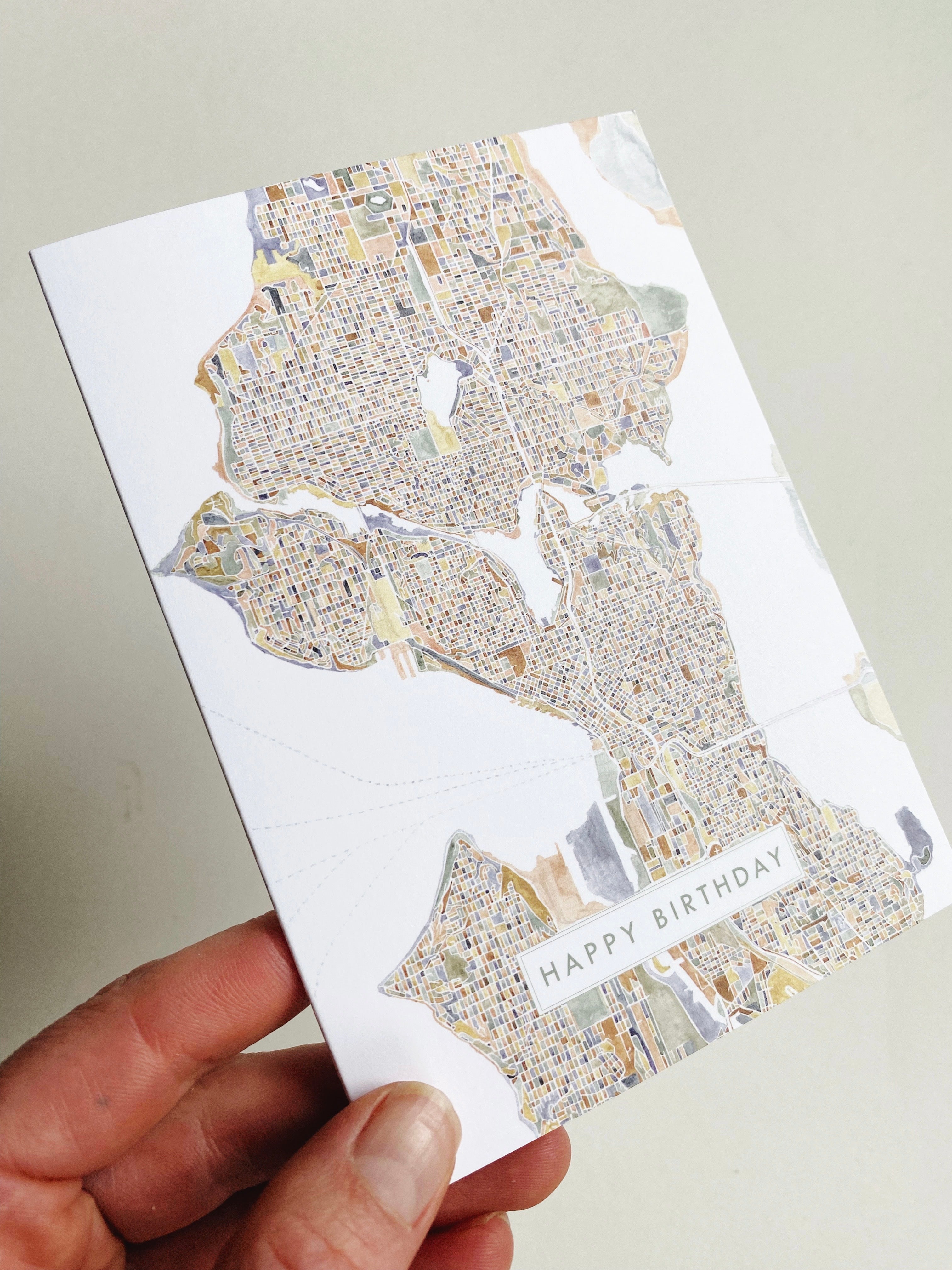 ColorFULL SEATTLE Washington Watercolor Map - birthday card