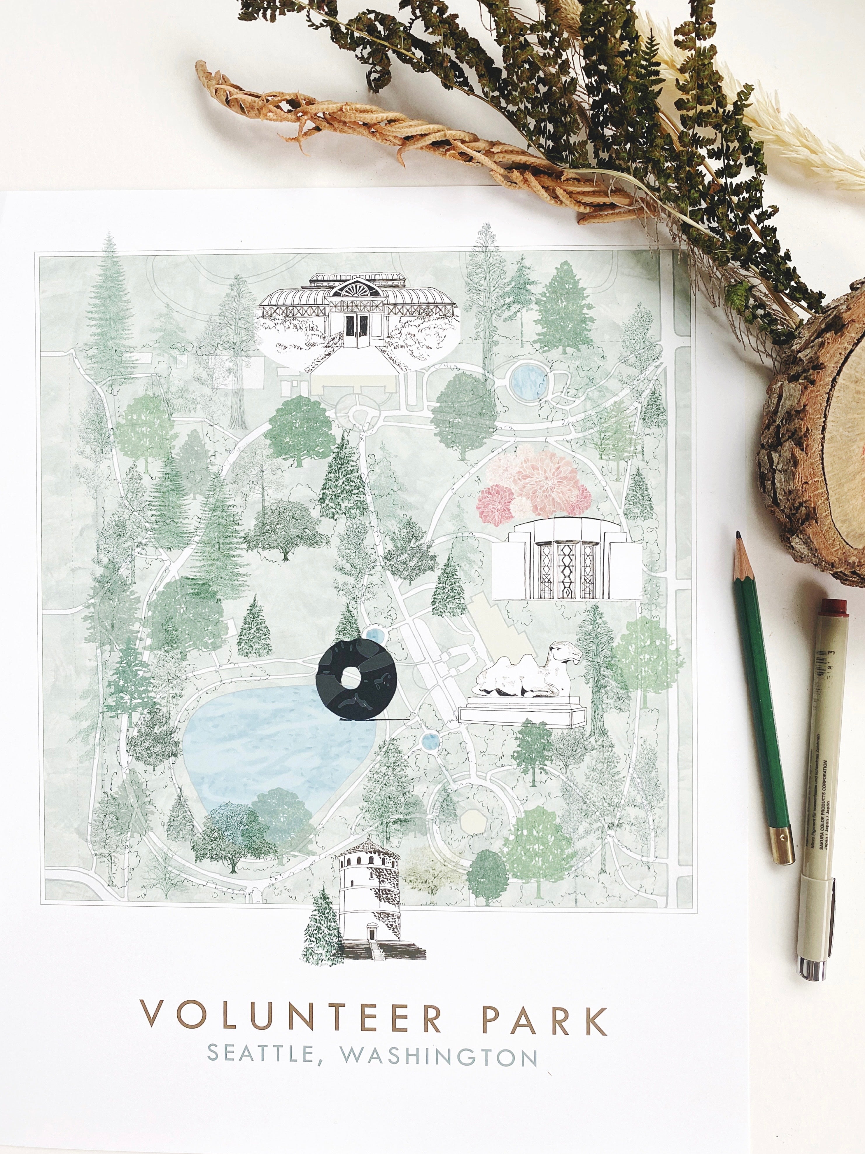 VOLUNTEER Park Art Map SEATTLE Washington: ART PRINT