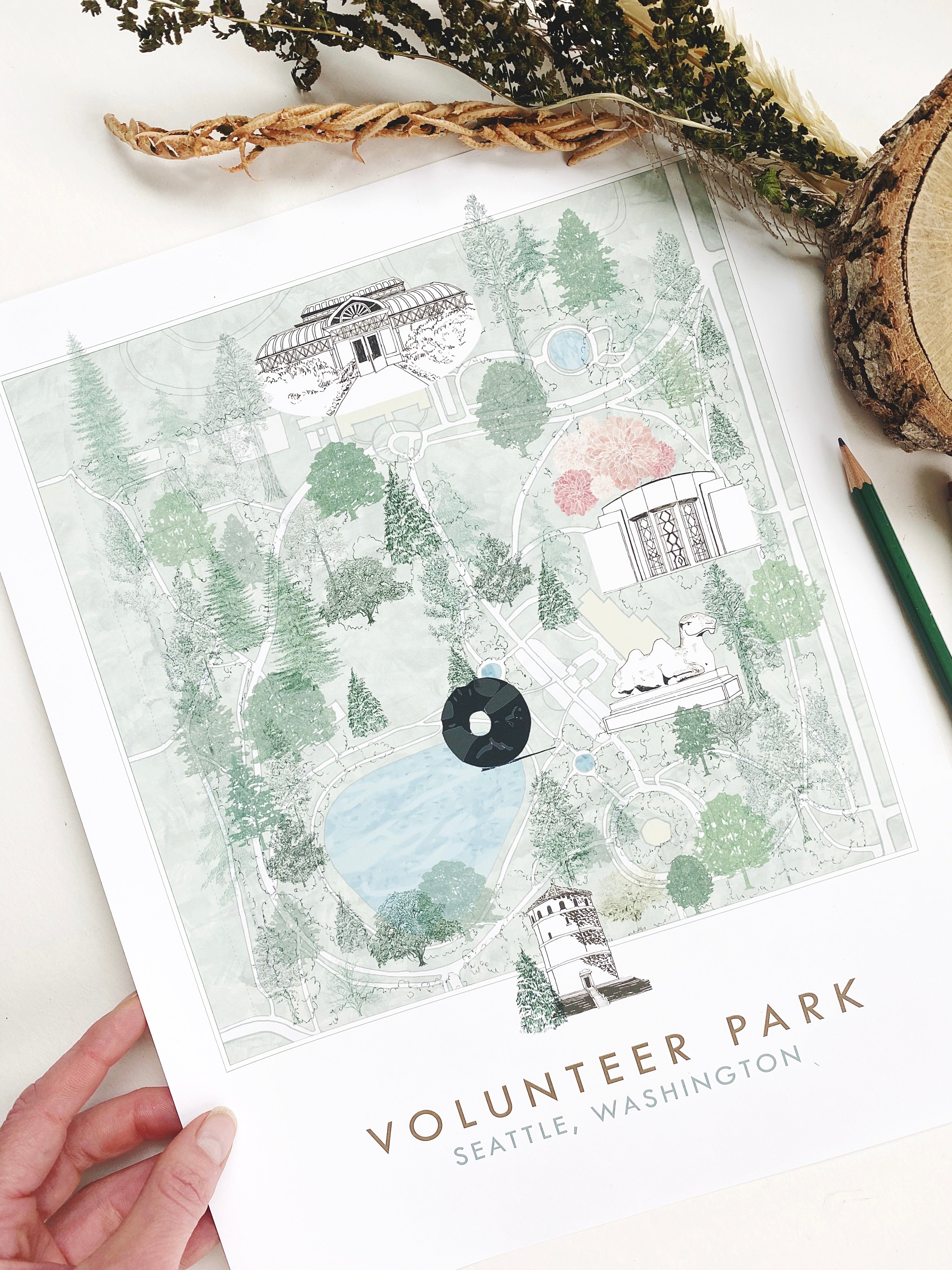 VOLUNTEER Park Art Map SEATTLE Washington: ART PRINT