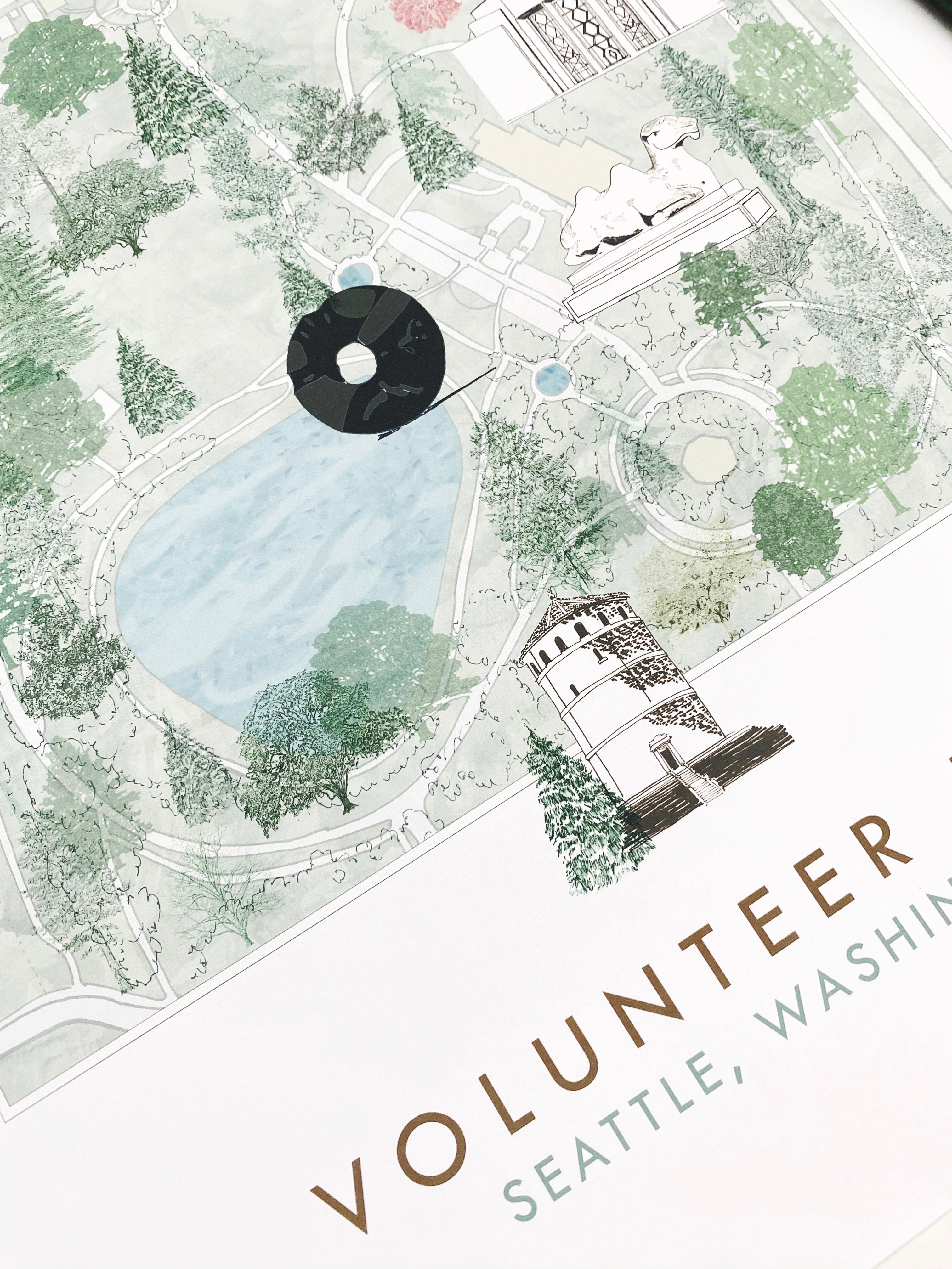VOLUNTEER Park Art Map SEATTLE Washington: ART PRINT