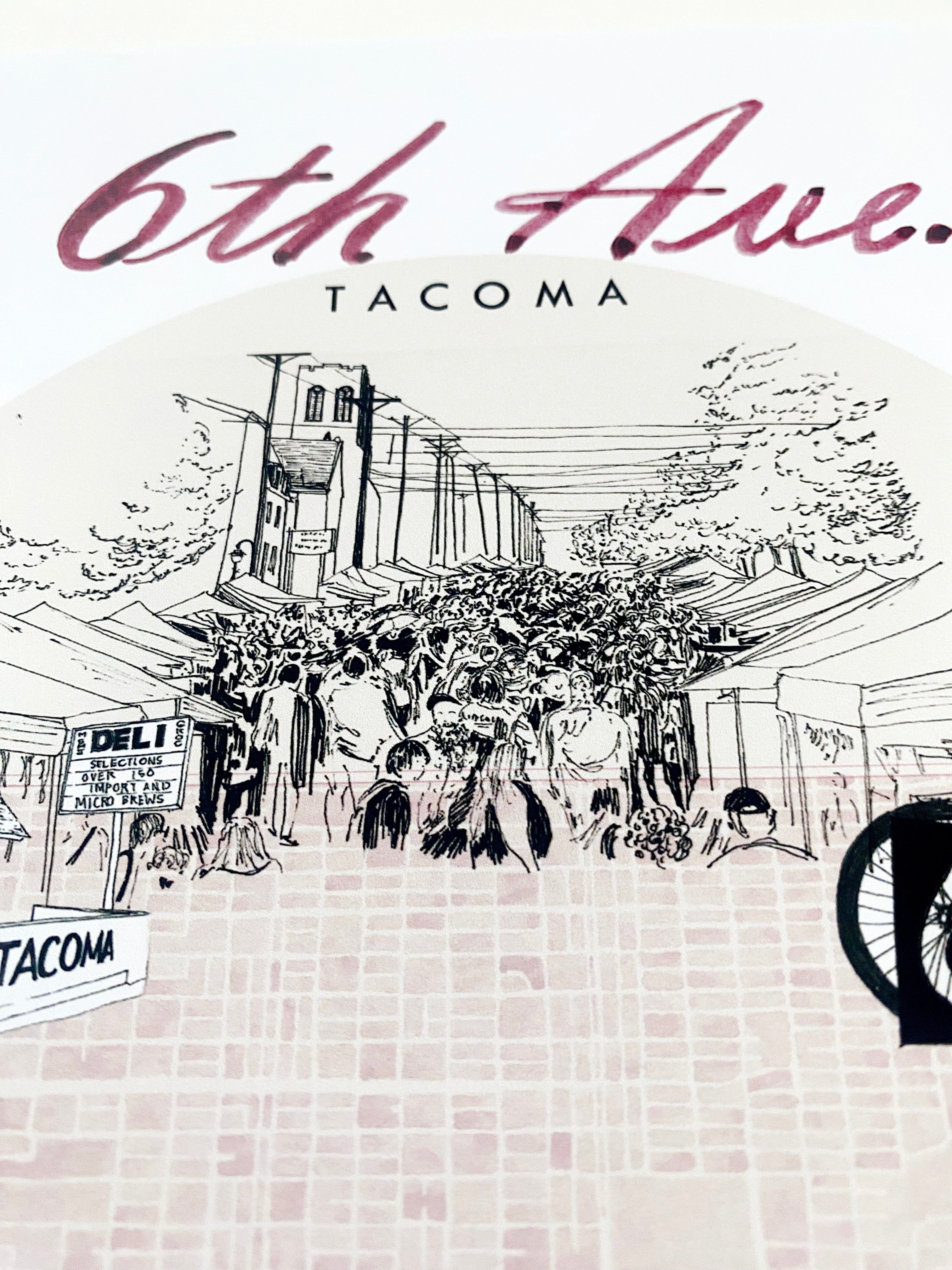 new SIXTH AVE TACOMA Neighborhood "Charms" Watercolor Map: PRINT