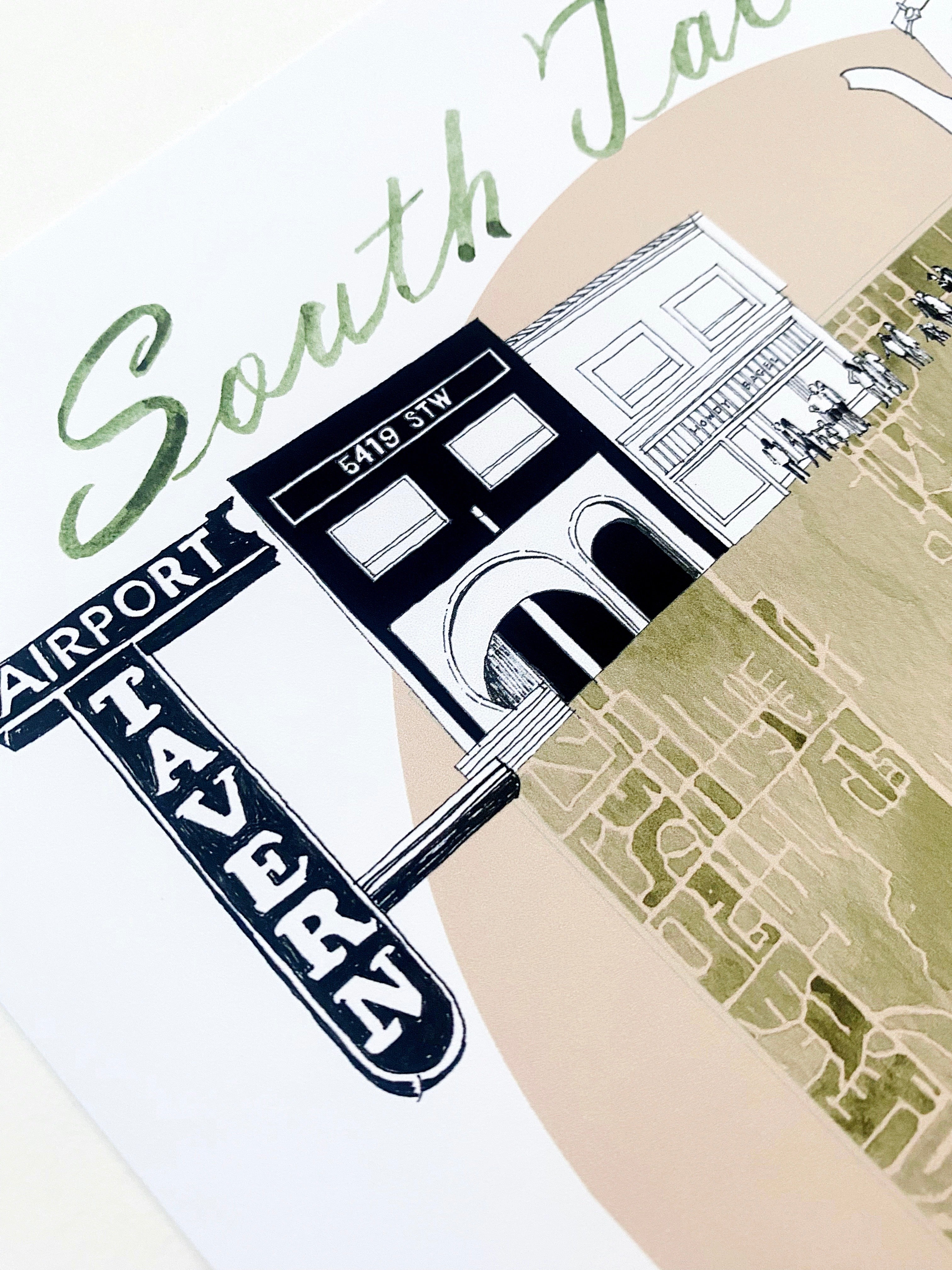 new SOUTH TACOMA Neighborhood "Charms" Watercolor Map: PRINT