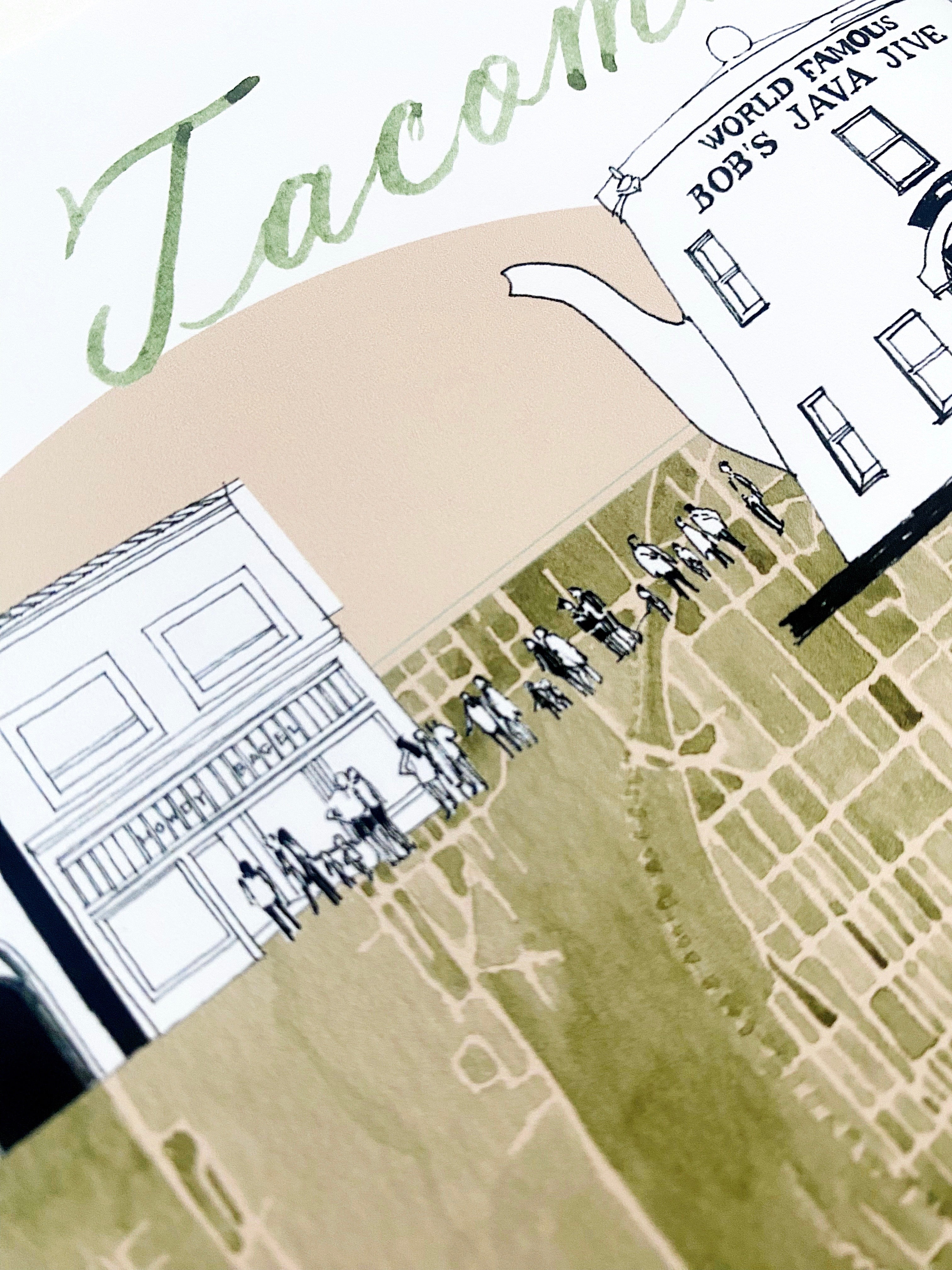 new SOUTH TACOMA Neighborhood "Charms" Watercolor Map: PRINT