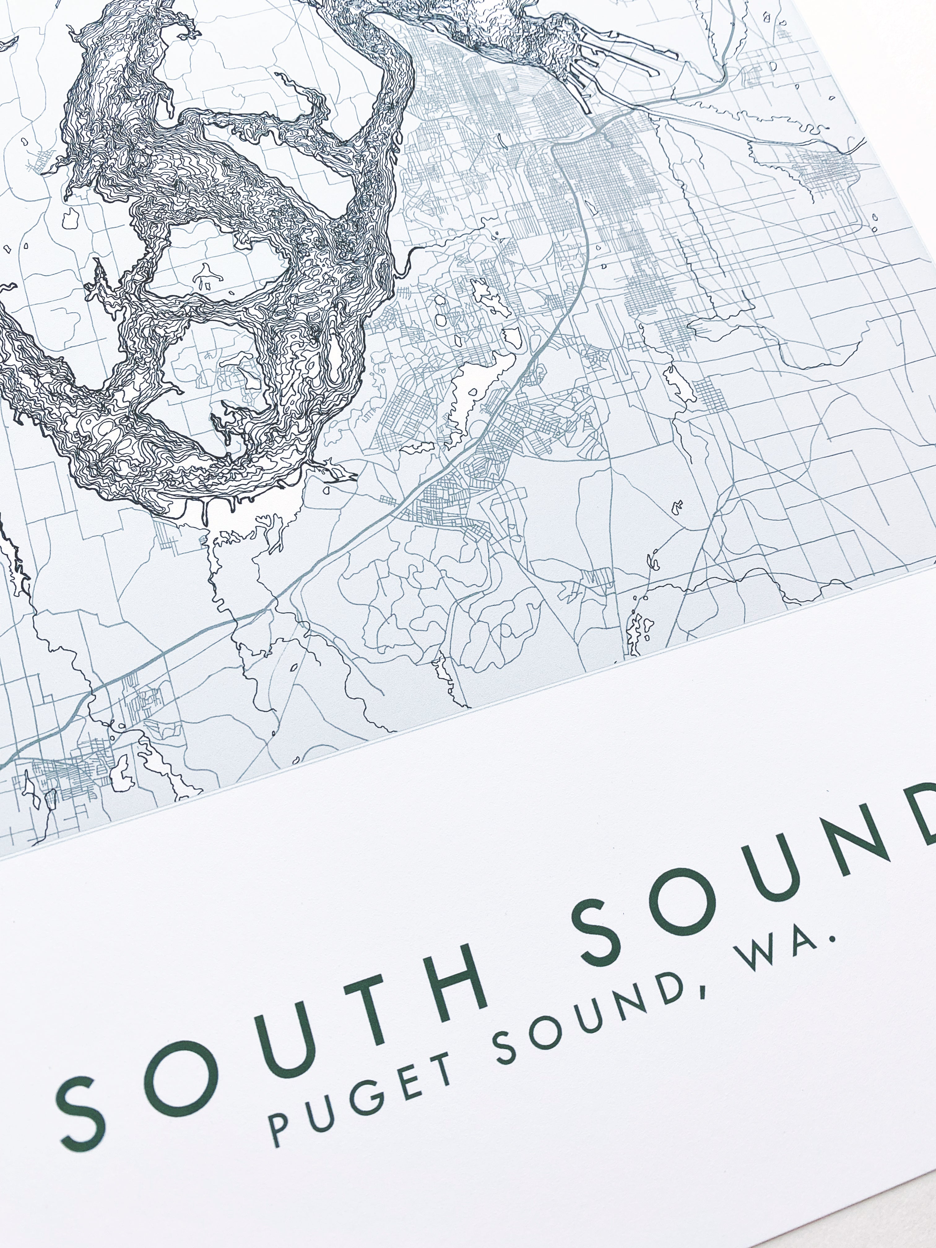 SOUTH Puget SOUND Land + Water Map Drawing: PRINT