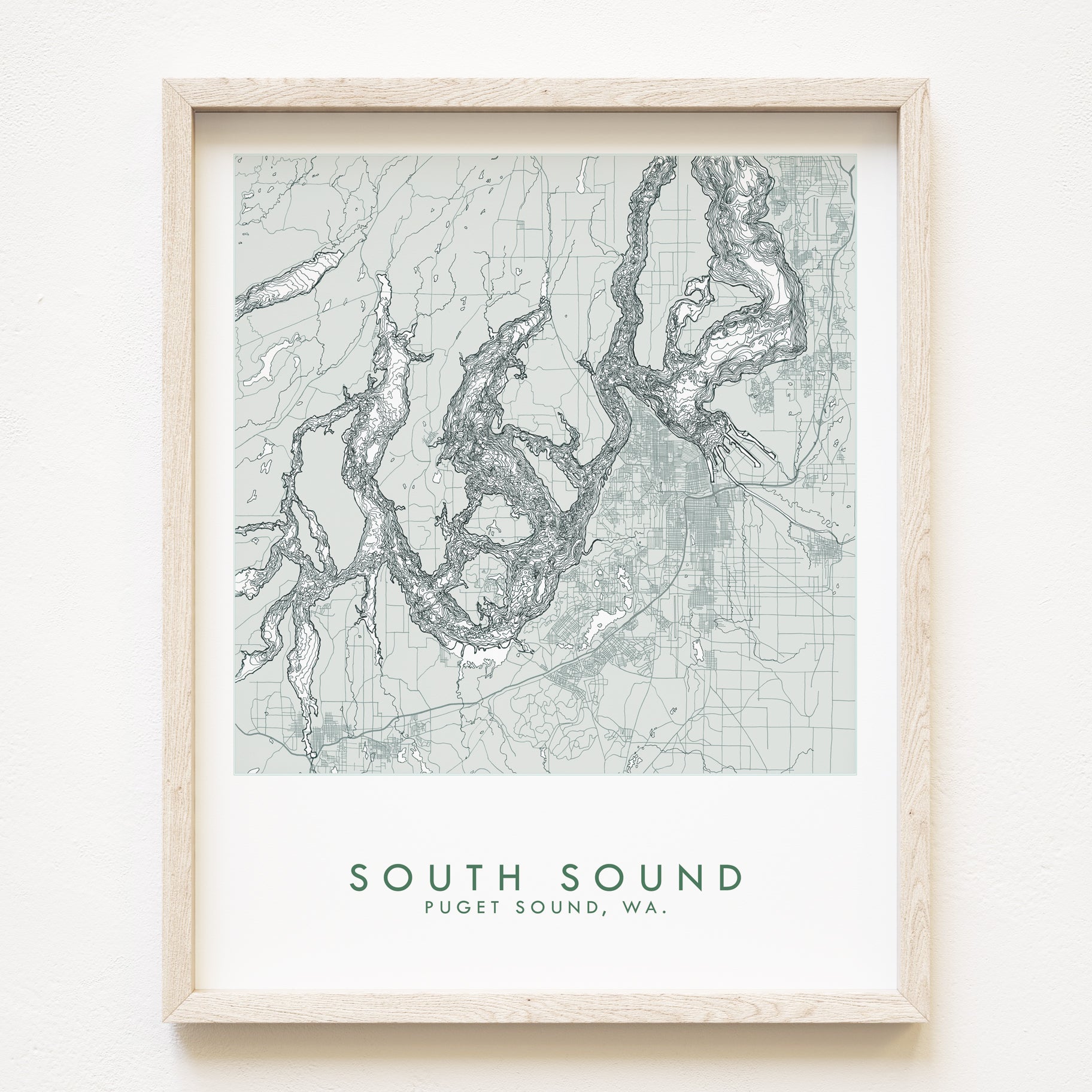 SOUTH Puget SOUND Land + Water Map Drawing: PRINT