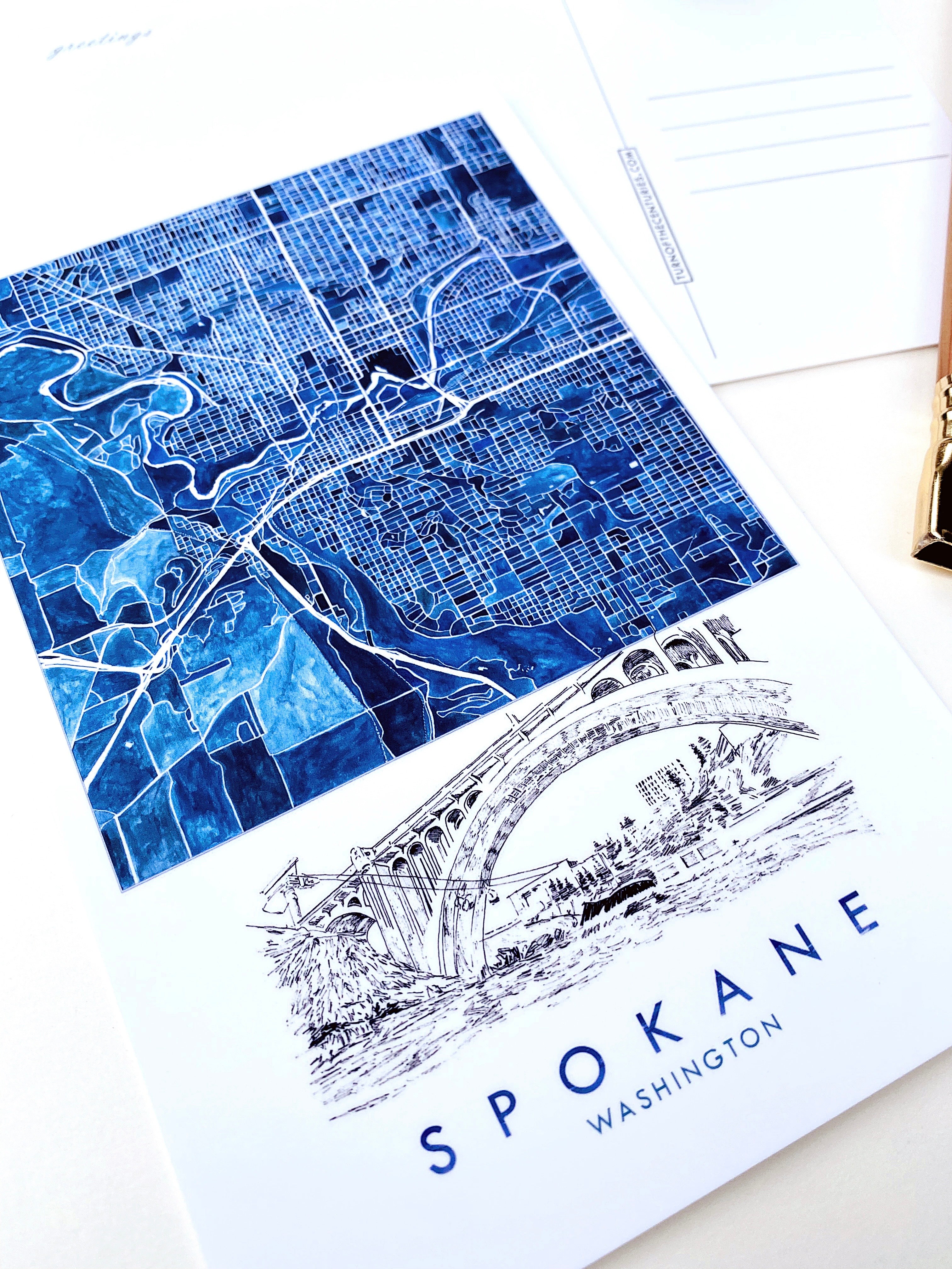 SPOKANE Washington Watercolor City Map Postcard