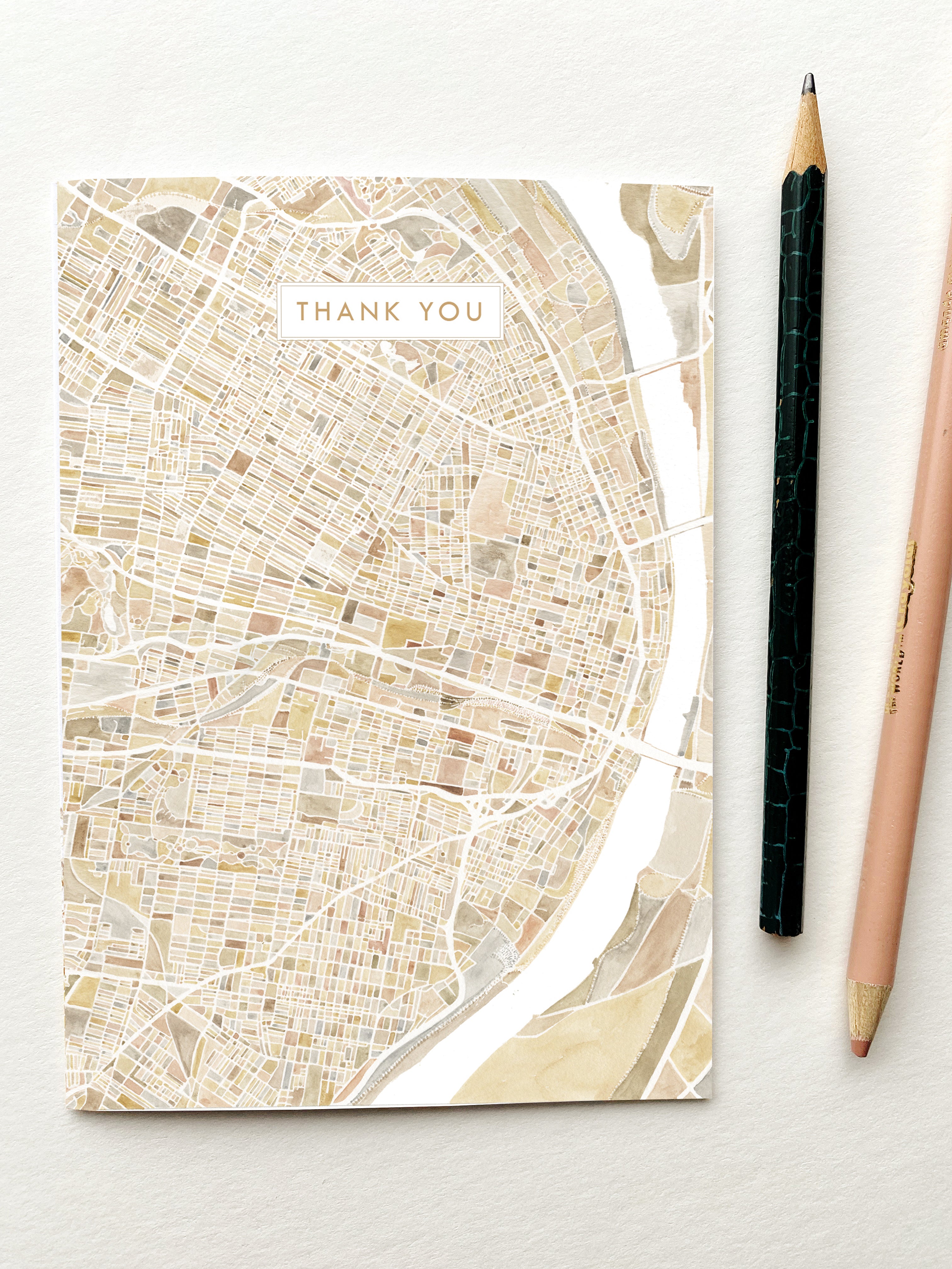 St. LOUIS Watercolor Map - THANK YOU greeting card (earth tones)