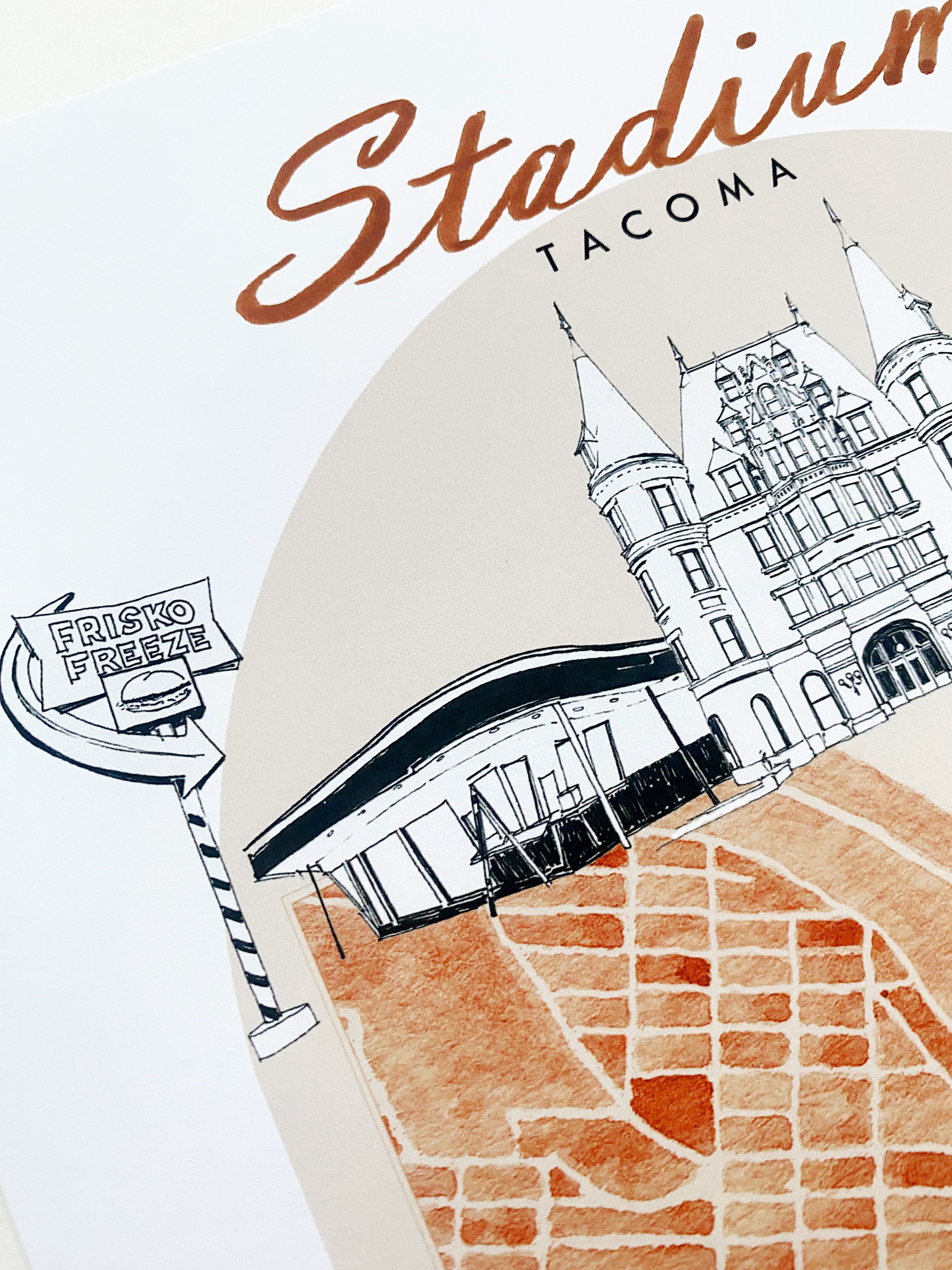 new STADIUM TACOMA Neighborhood "Charms" Watercolor Map: PRINT