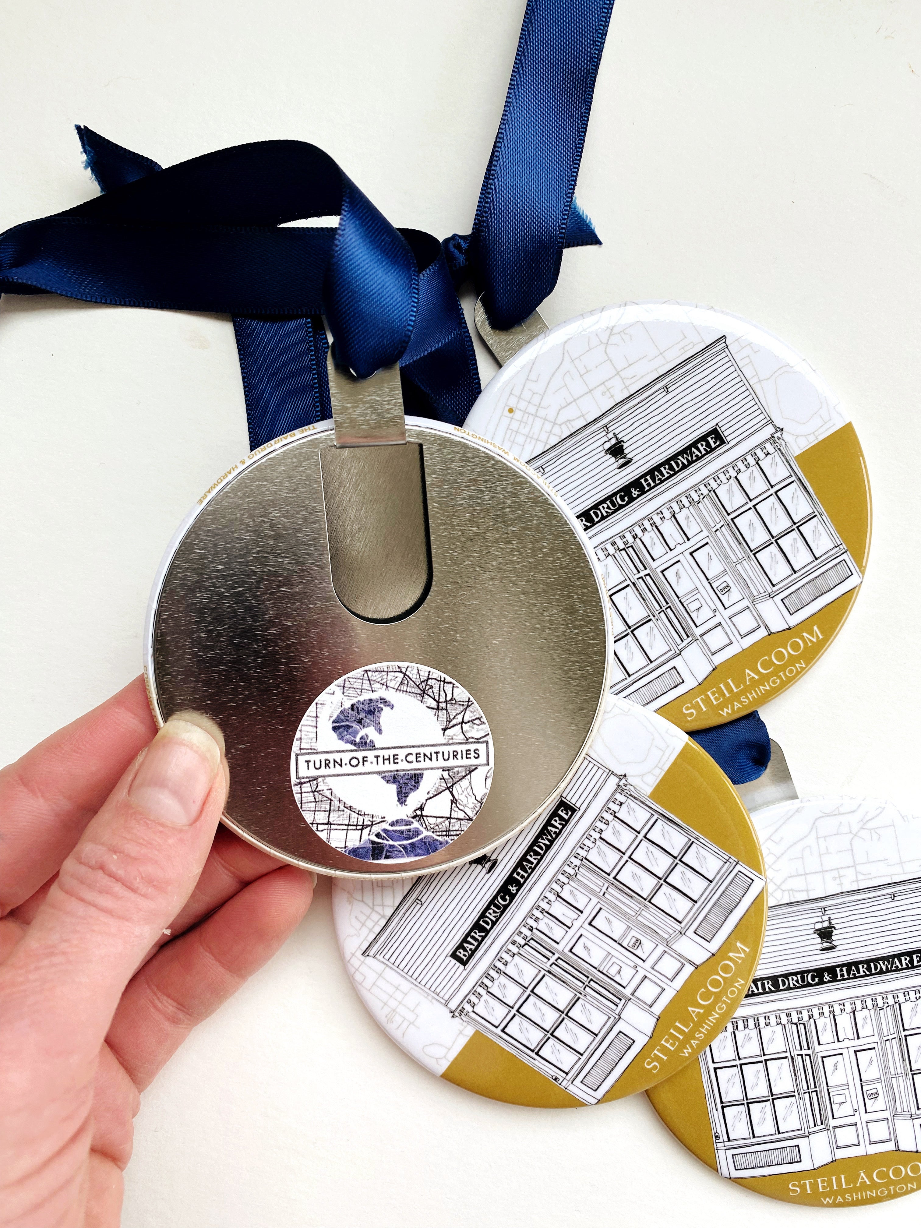 The Bair Drug STEILACOOM Washington Watercolor Map: ORNAMENT