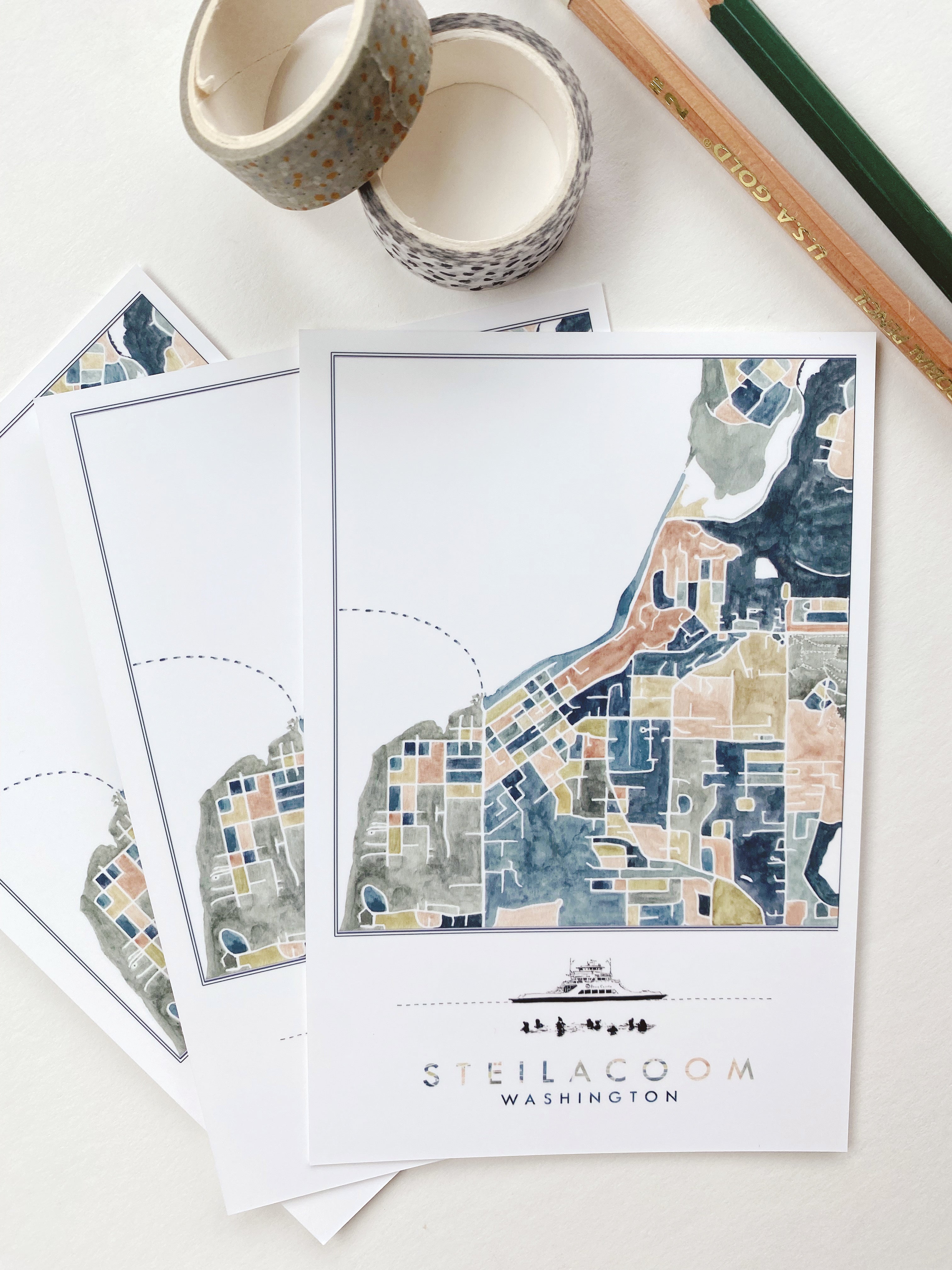 ColorFULL STEILACOOM Washington Map Postcard