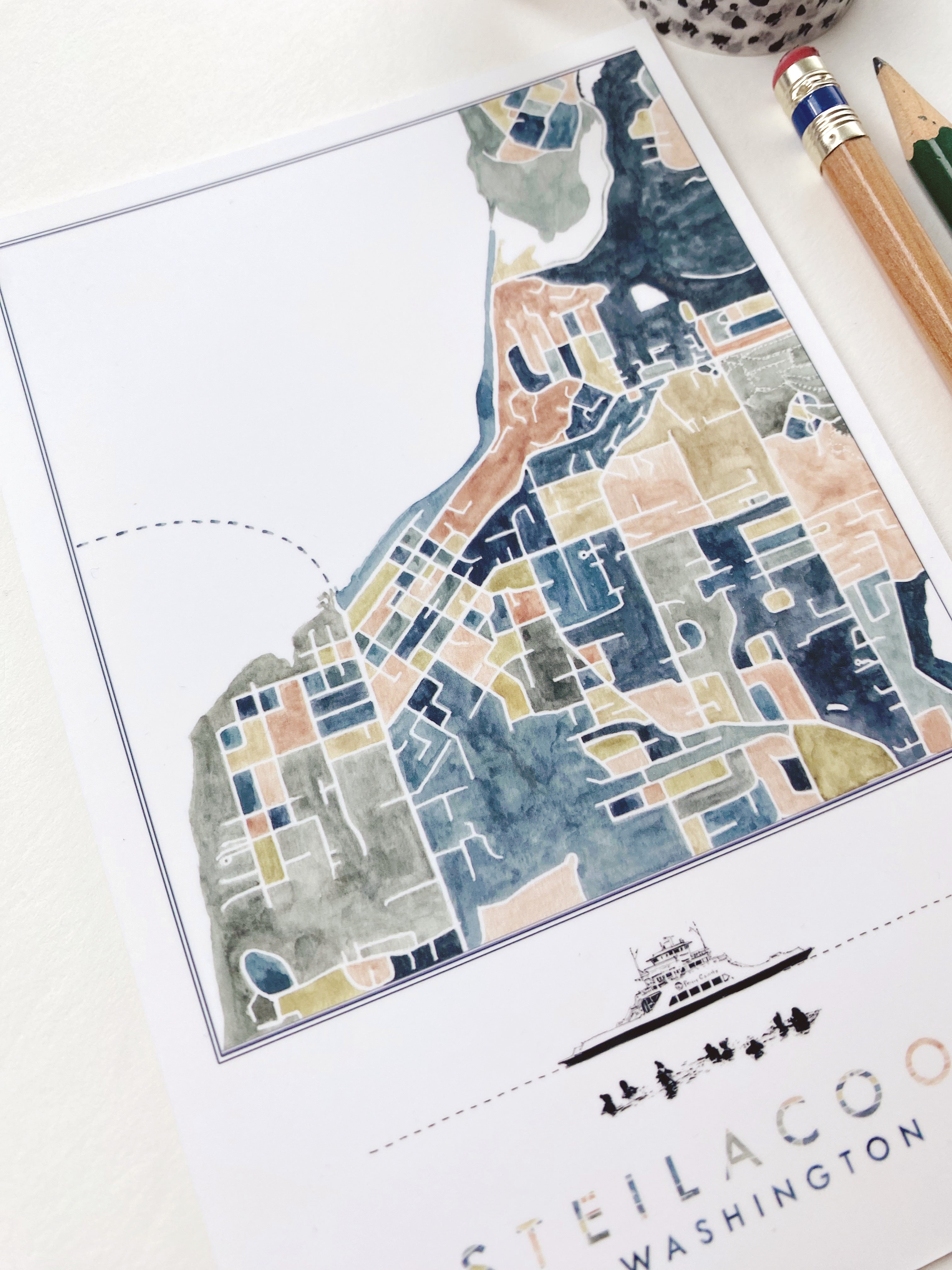 ColorFULL STEILACOOM Washington Map Postcard