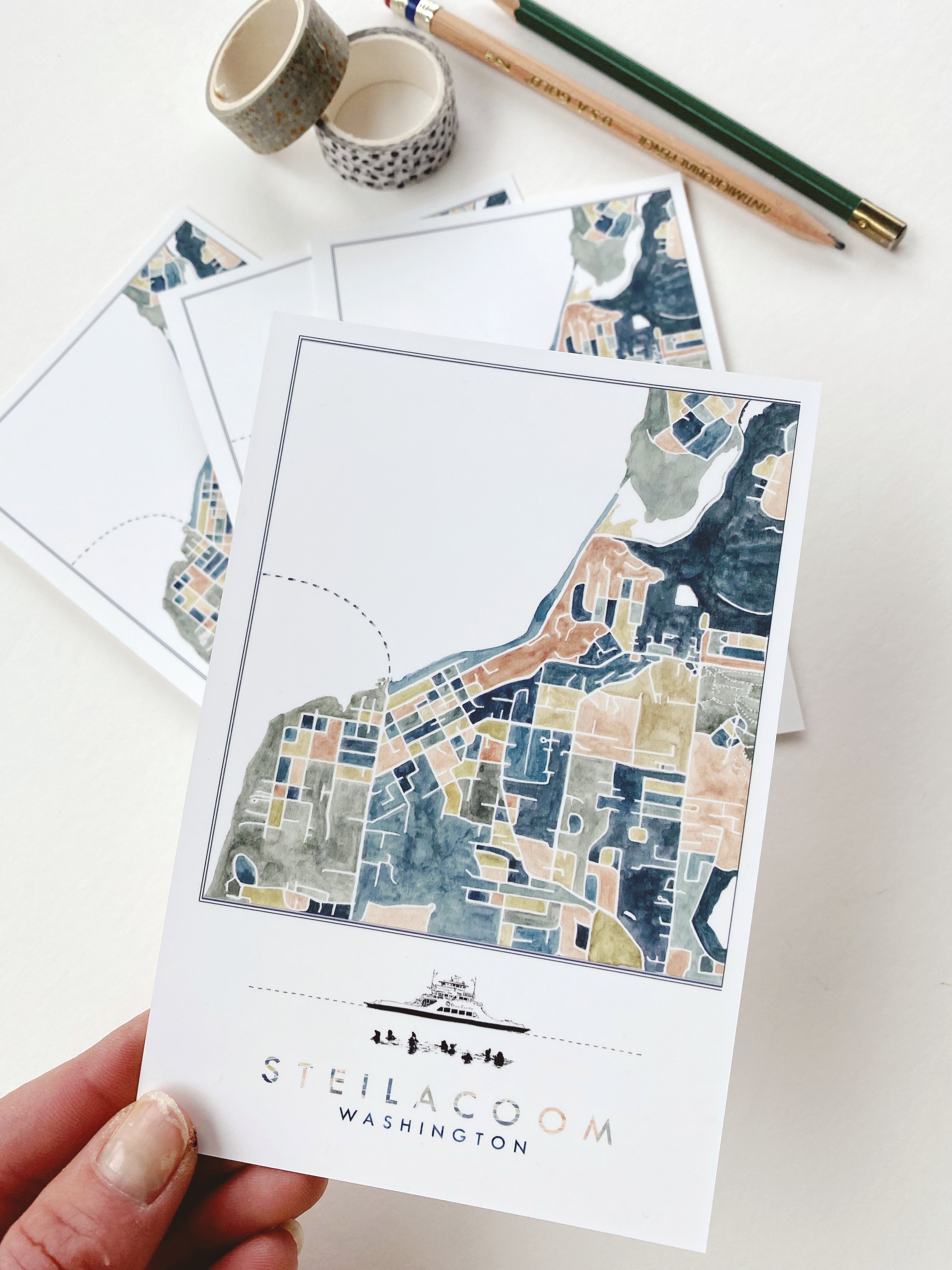 ColorFULL STEILACOOM Washington Map Postcard