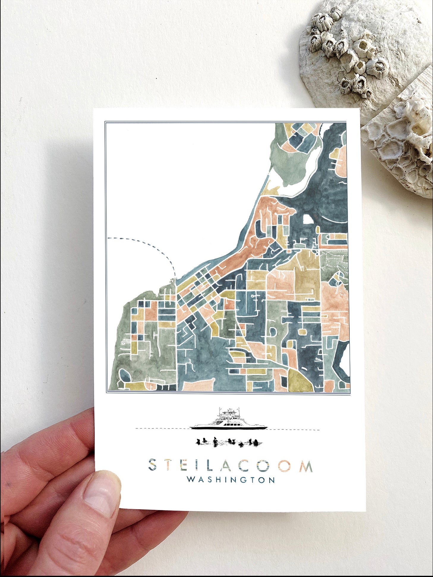 ColorFULL STEILACOOM Washington Map Postcard