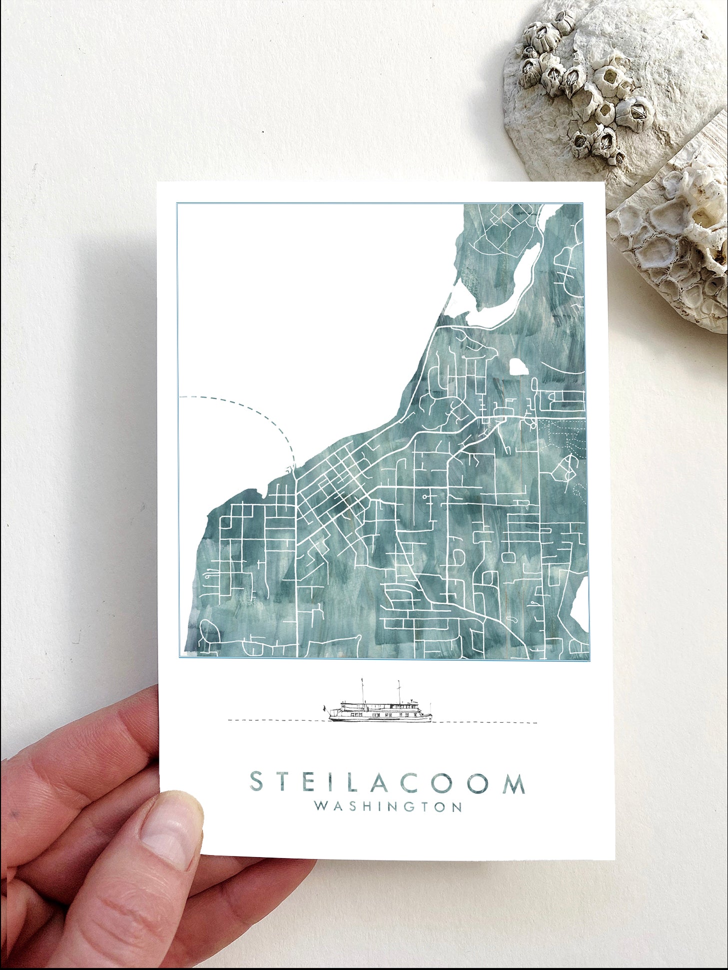 STEILACOOM Washington Ferry Map Postcard