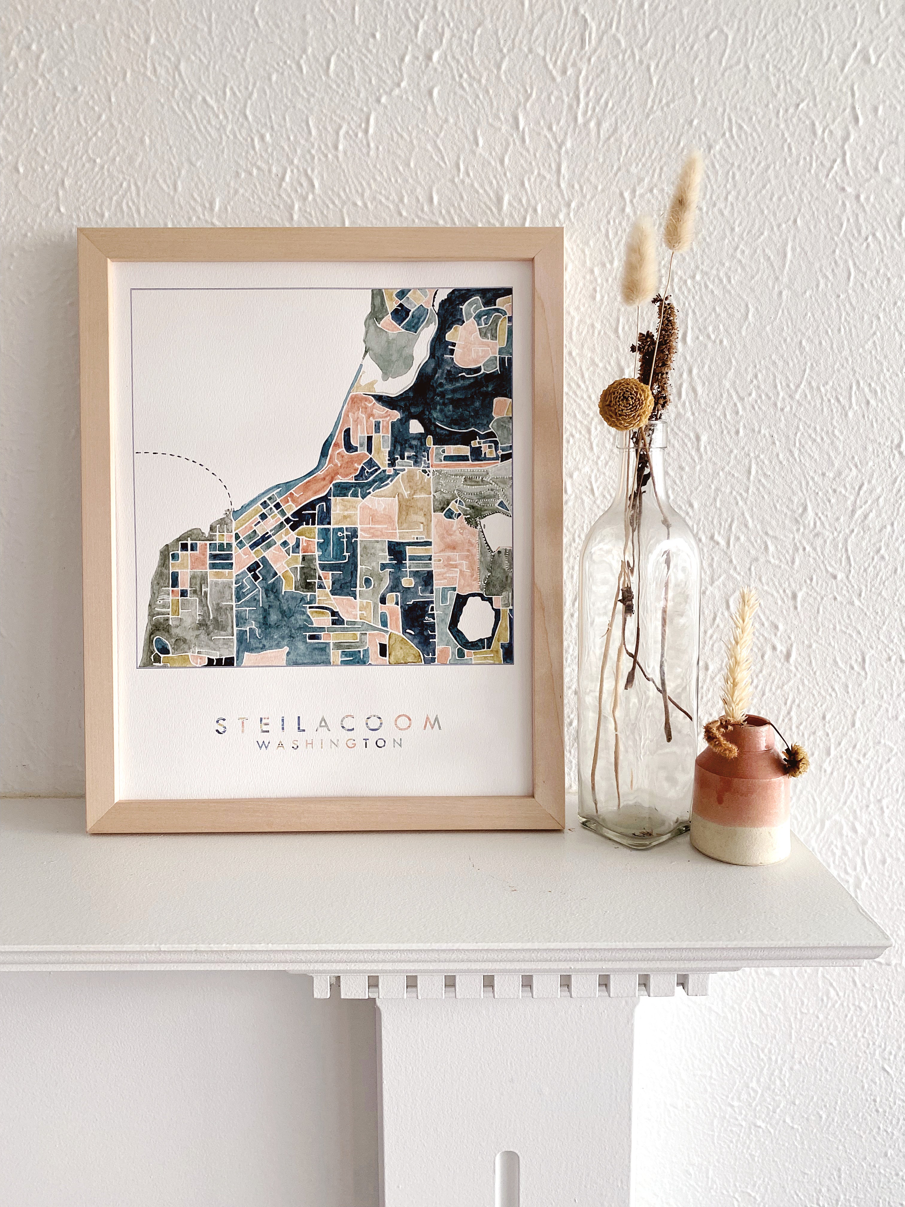 STEILACOOM Washington ColorFULL Watercolor City Blocks Map: ORIGINAL PAINTING