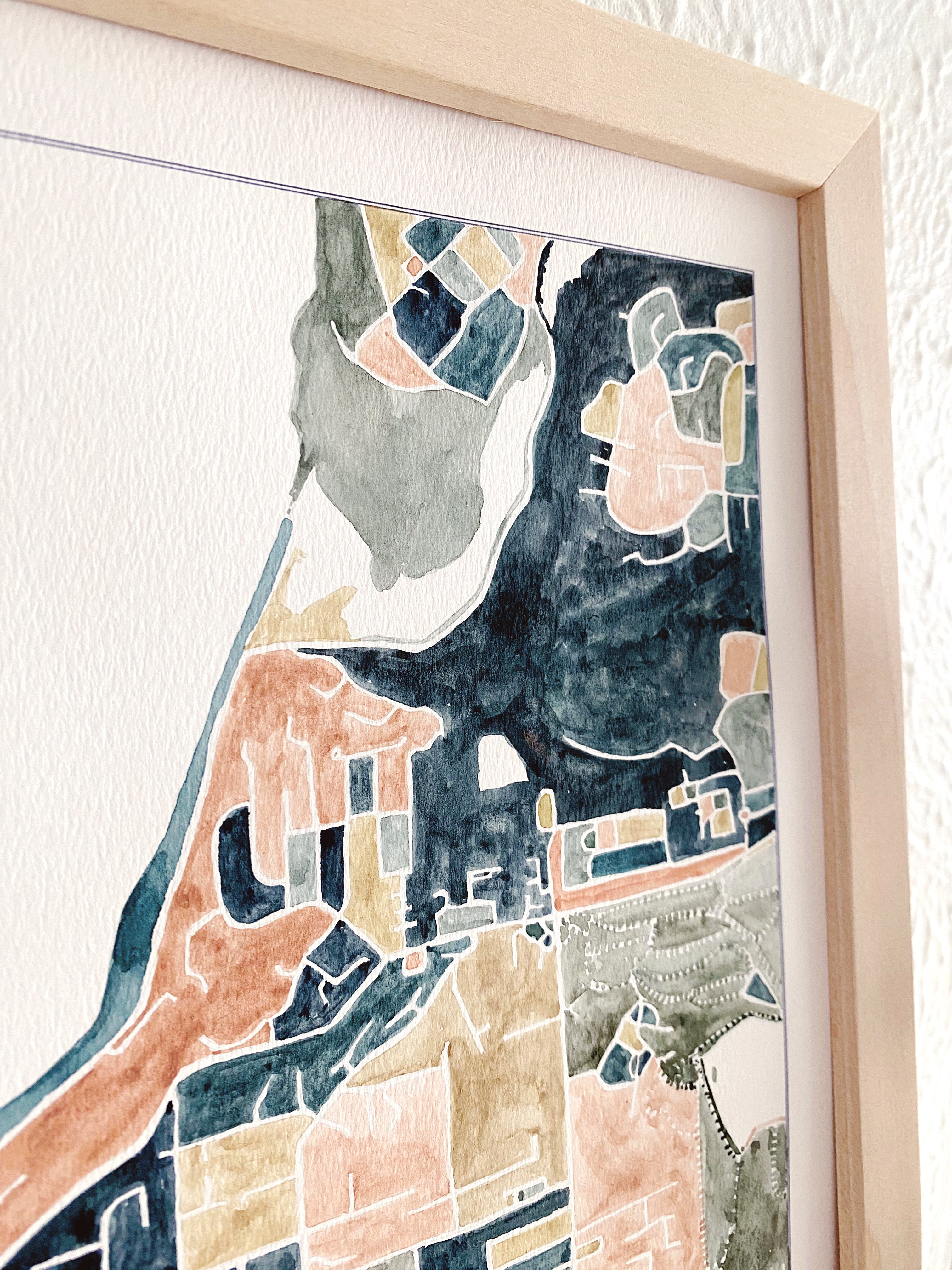 STEILACOOM Washington ColorFULL Watercolor City Blocks Map: ORIGINAL PAINTING