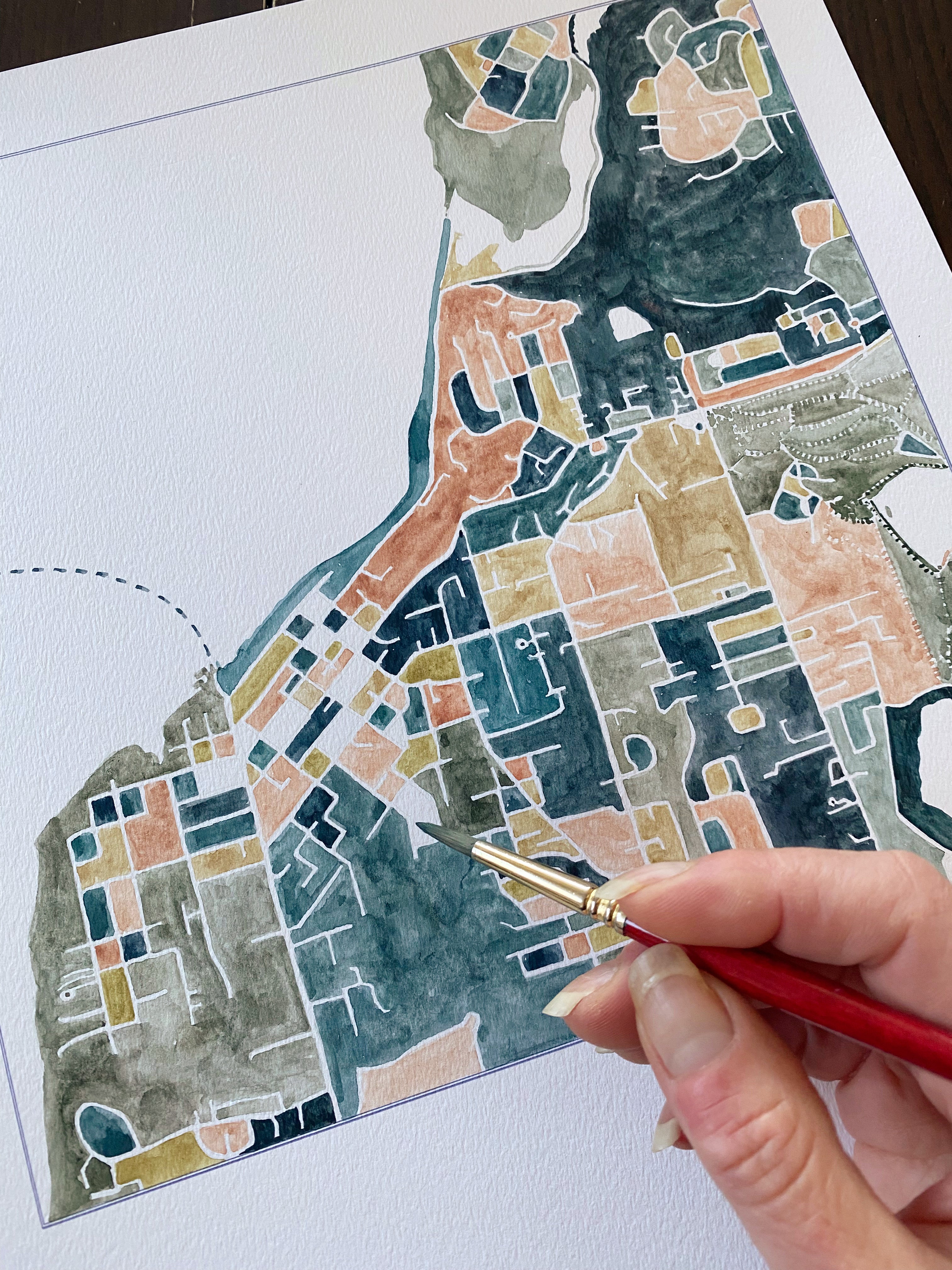 STEILACOOM Washington ColorFULL Watercolor City Blocks Map: PRINT