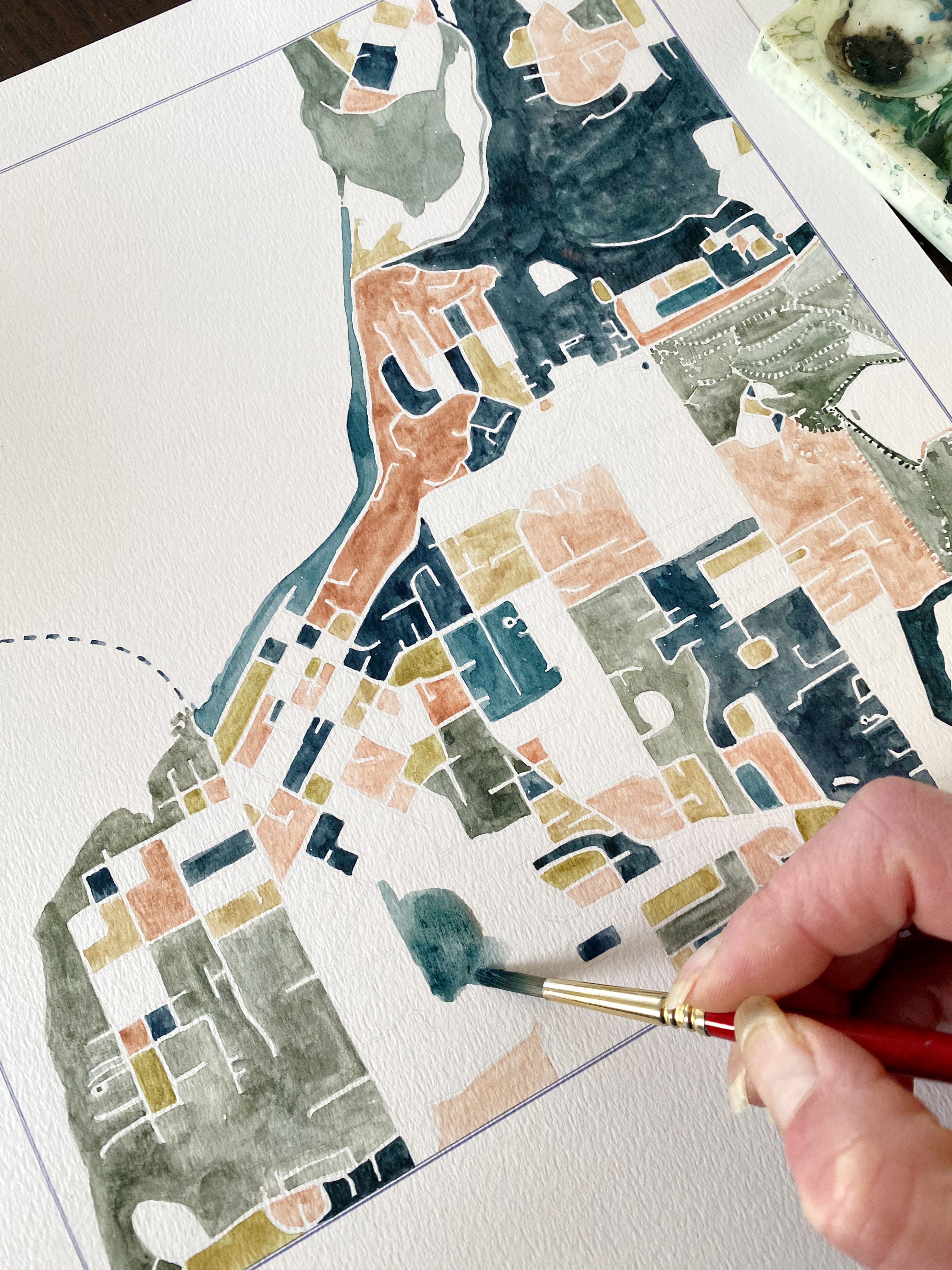 STEILACOOM Washington ColorFULL Watercolor City Blocks Map: PRINT