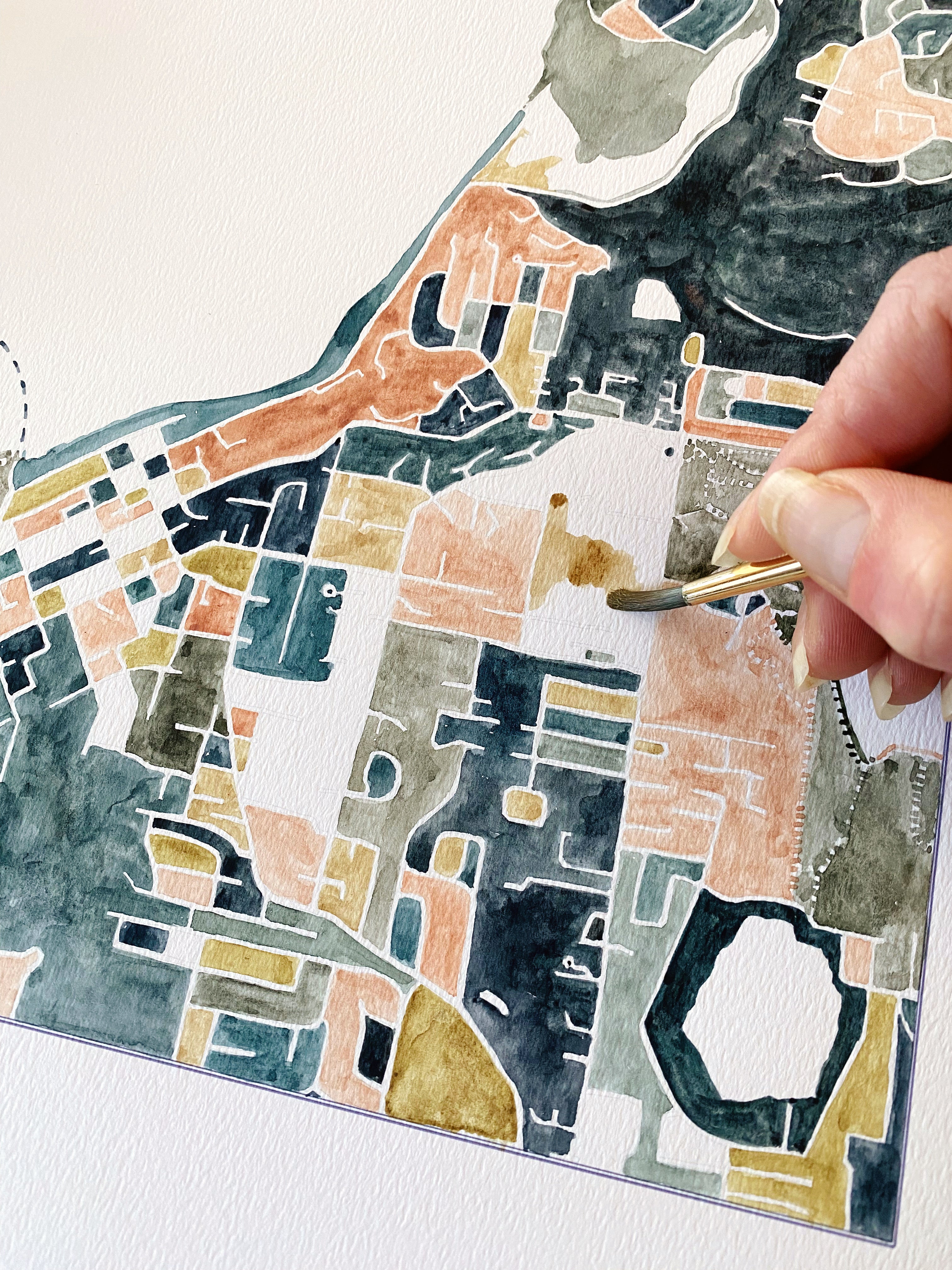 STEILACOOM Washington ColorFULL Watercolor City Blocks Map: PRINT