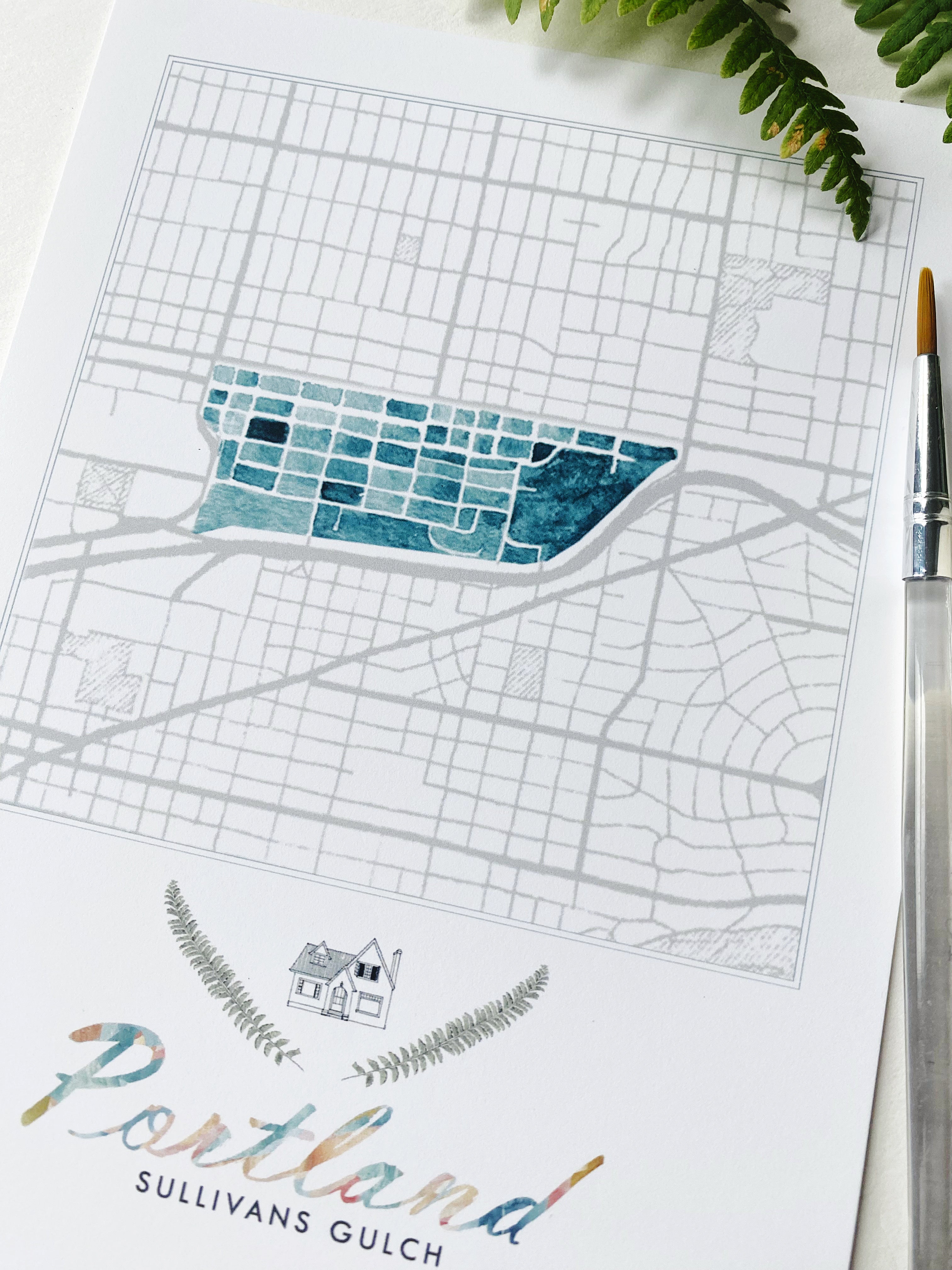 Sullivans Gulch PORTLAND Neighborhood Watercolor Map: PRINT