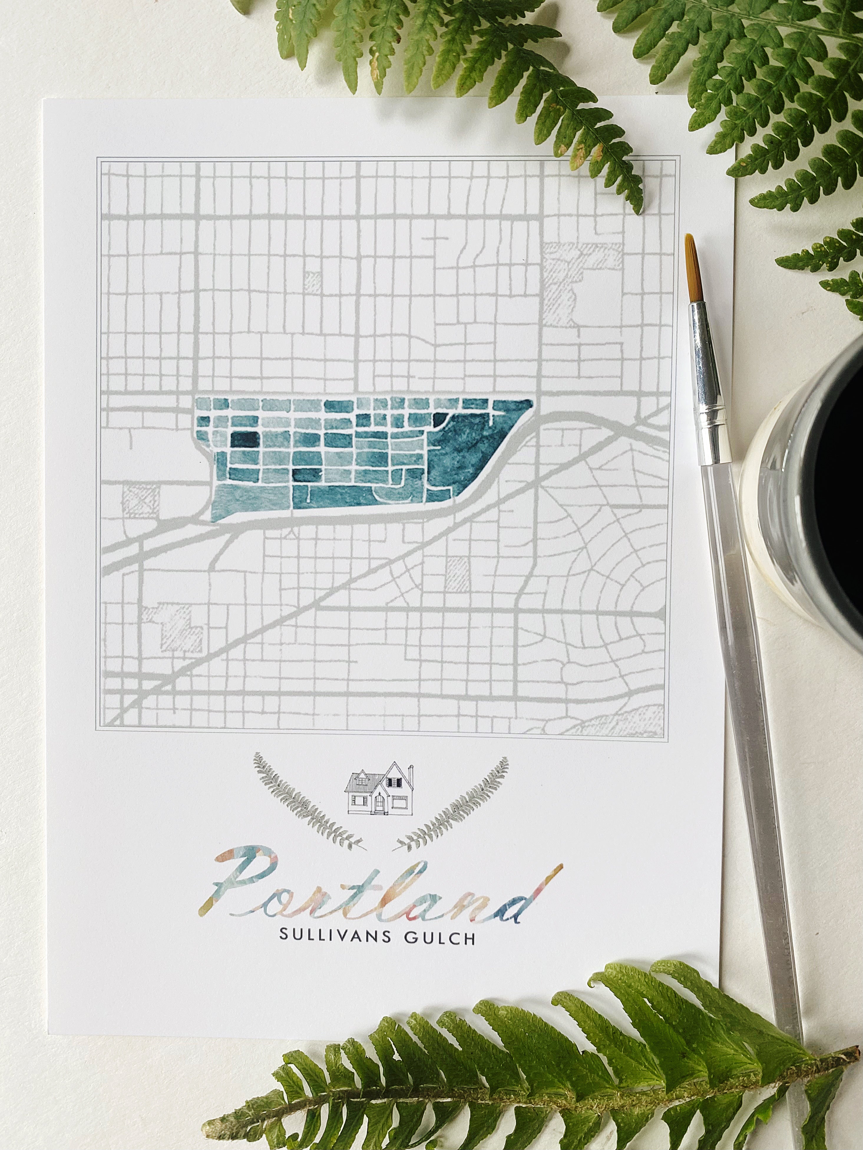 Sullivans Gulch PORTLAND Neighborhood Watercolor Map: PRINT