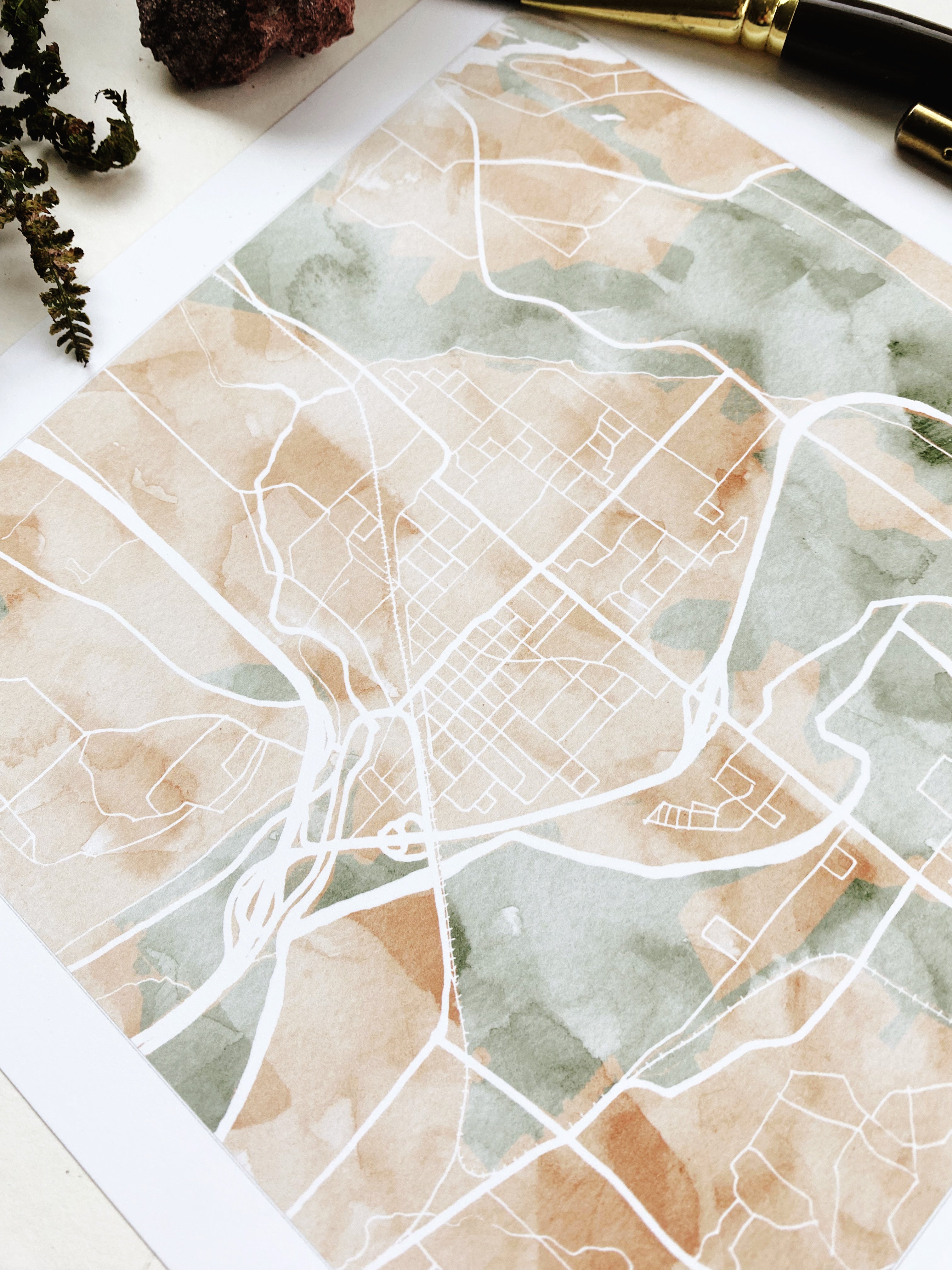 SUMNER Washington Watercolor Wash Map: PRINT