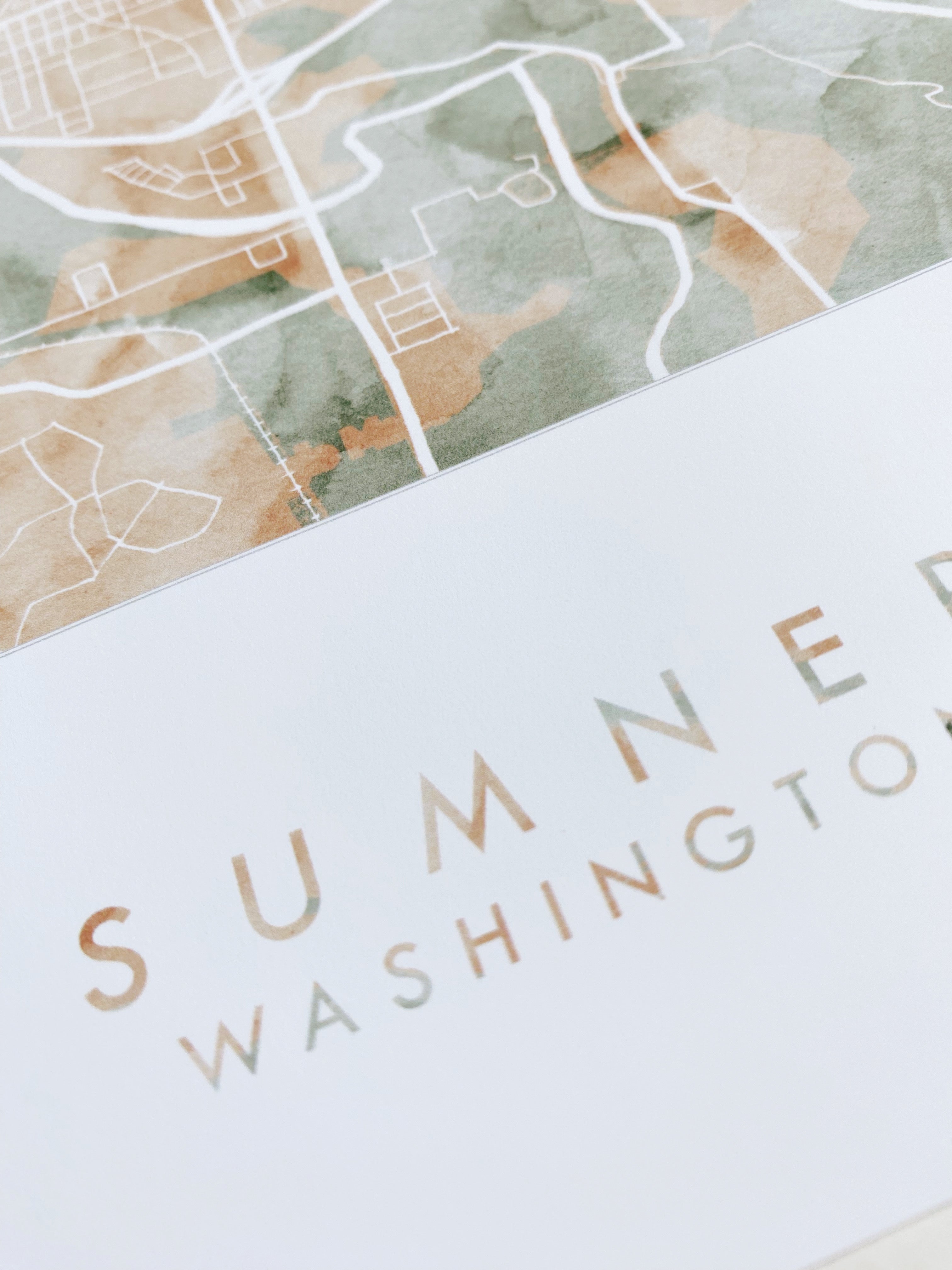 SUMNER Washington Watercolor Wash Map: PRINT