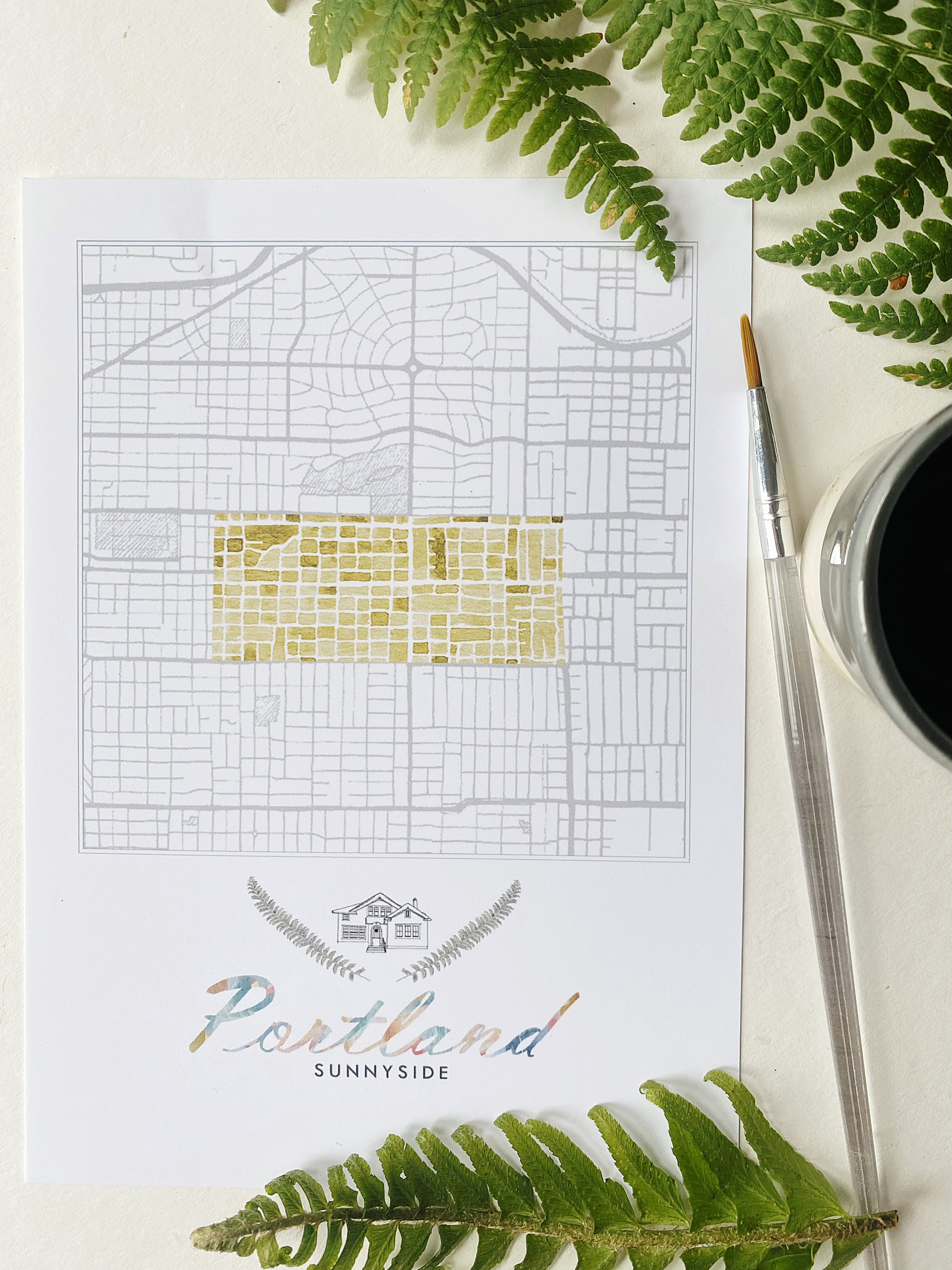 Sunnyside PORTLAND Neighborhood Watercolor Map: PRINT