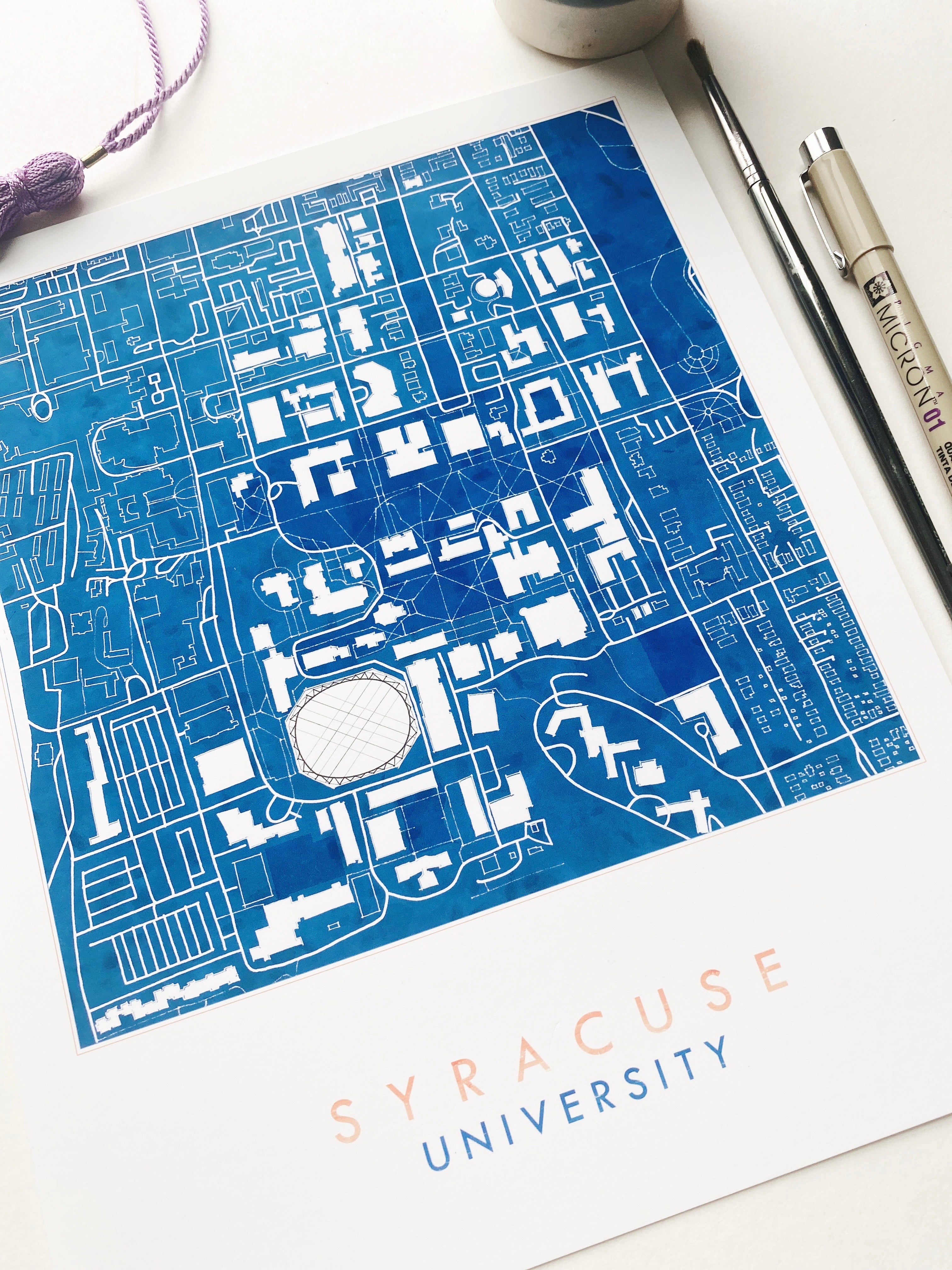 SYRACUSE UNIVERSITY Campus Watercolor Map: PRINT