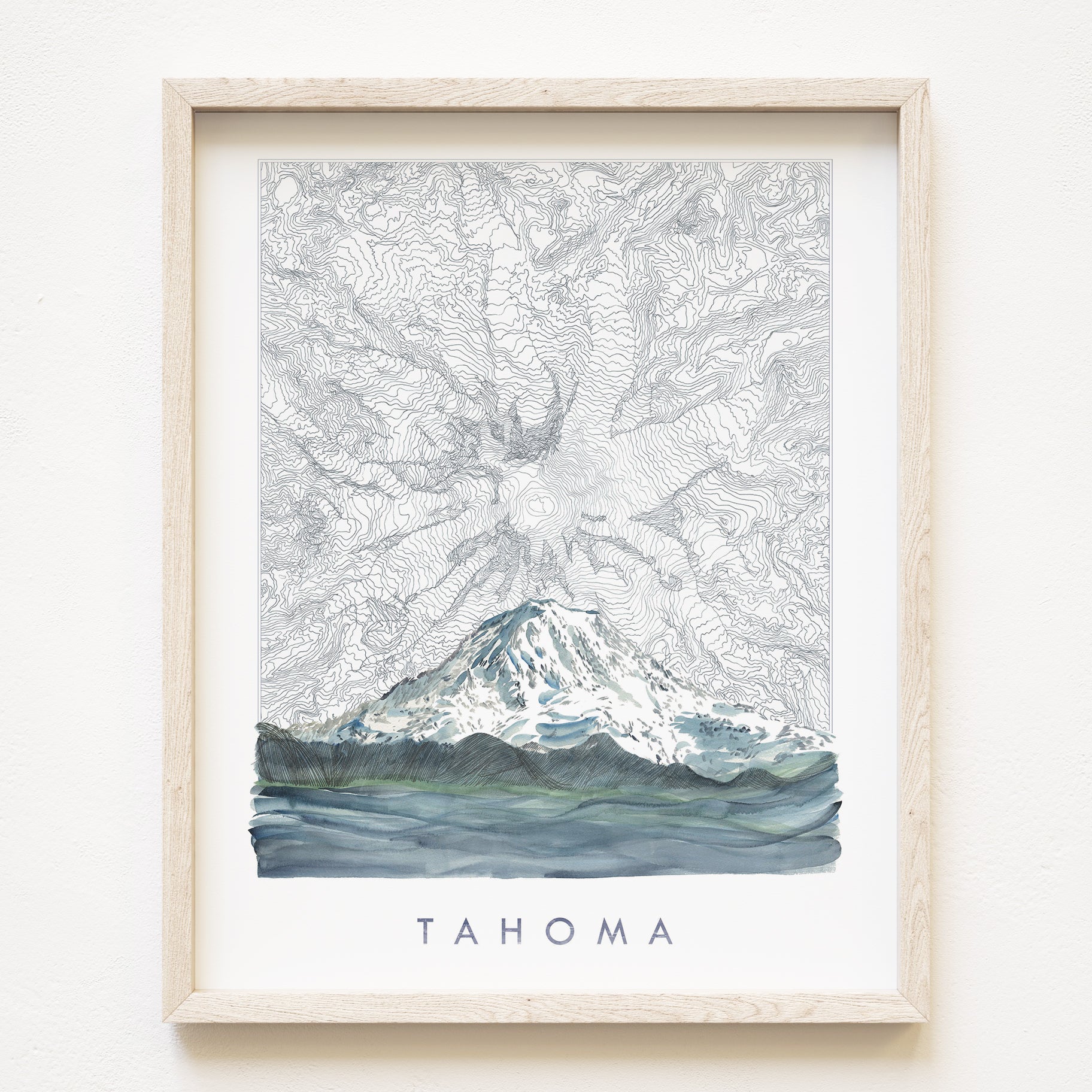 TAHOMA Mount Rainier Washington Topographical Map Drawing + Mountain Painting: PRINT