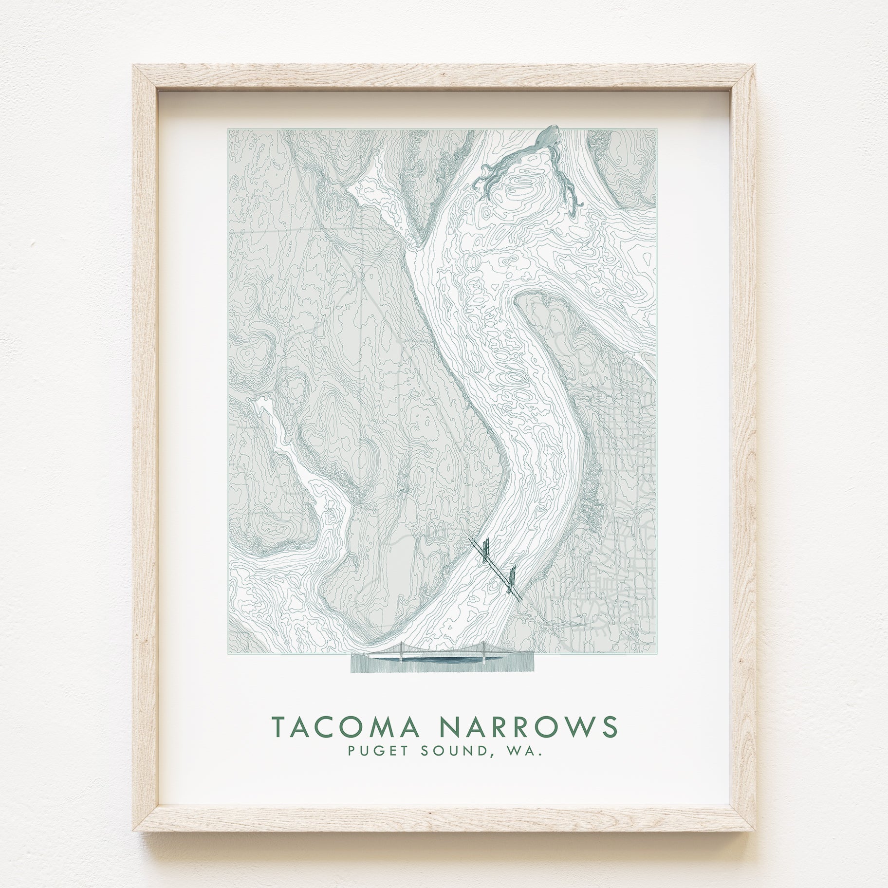 Tacoma NARROWS Gig Harbor Land + Water Map Drawing: PRINT