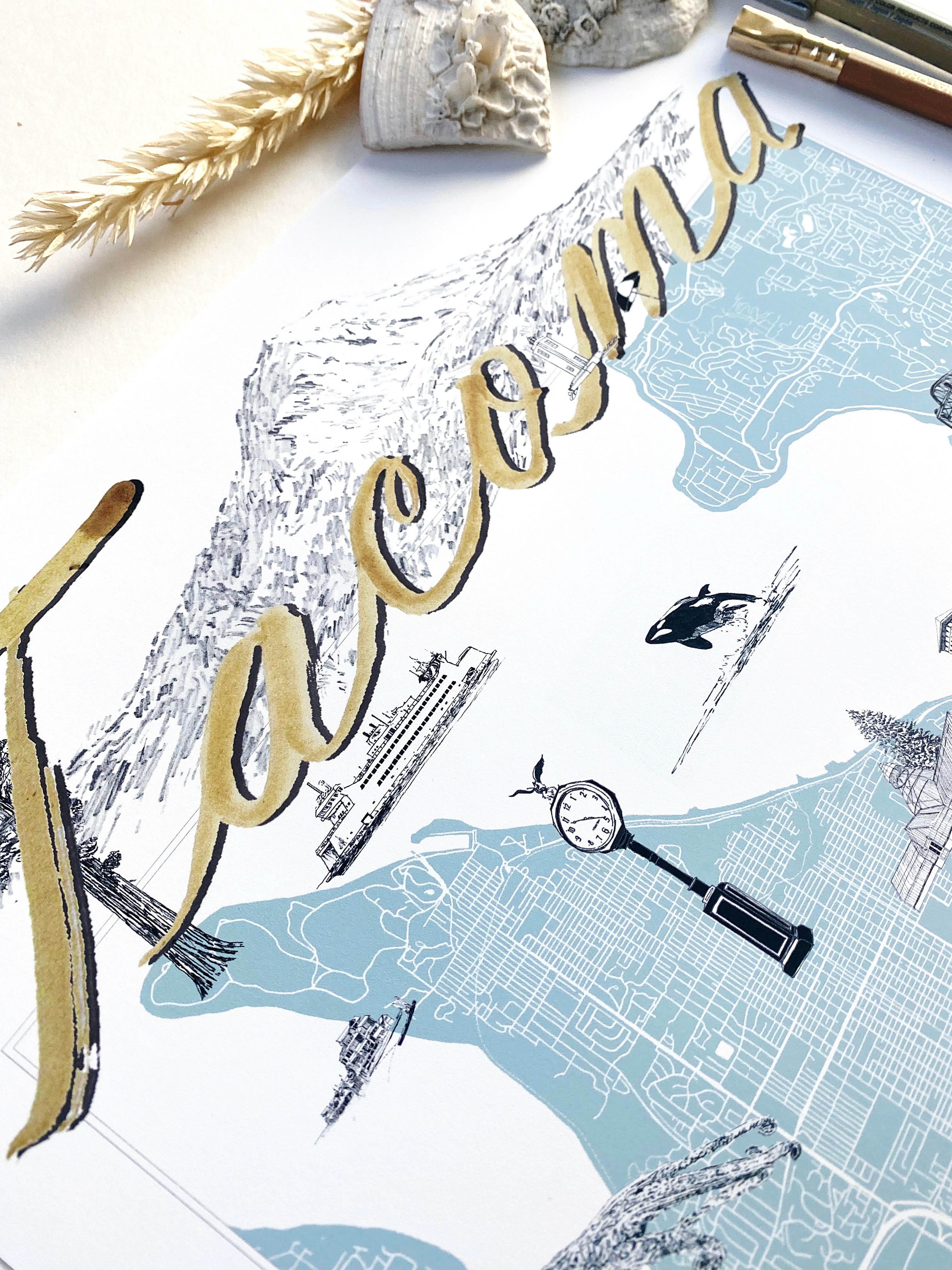 TACOMA Washington "Charms" Map: PRINT