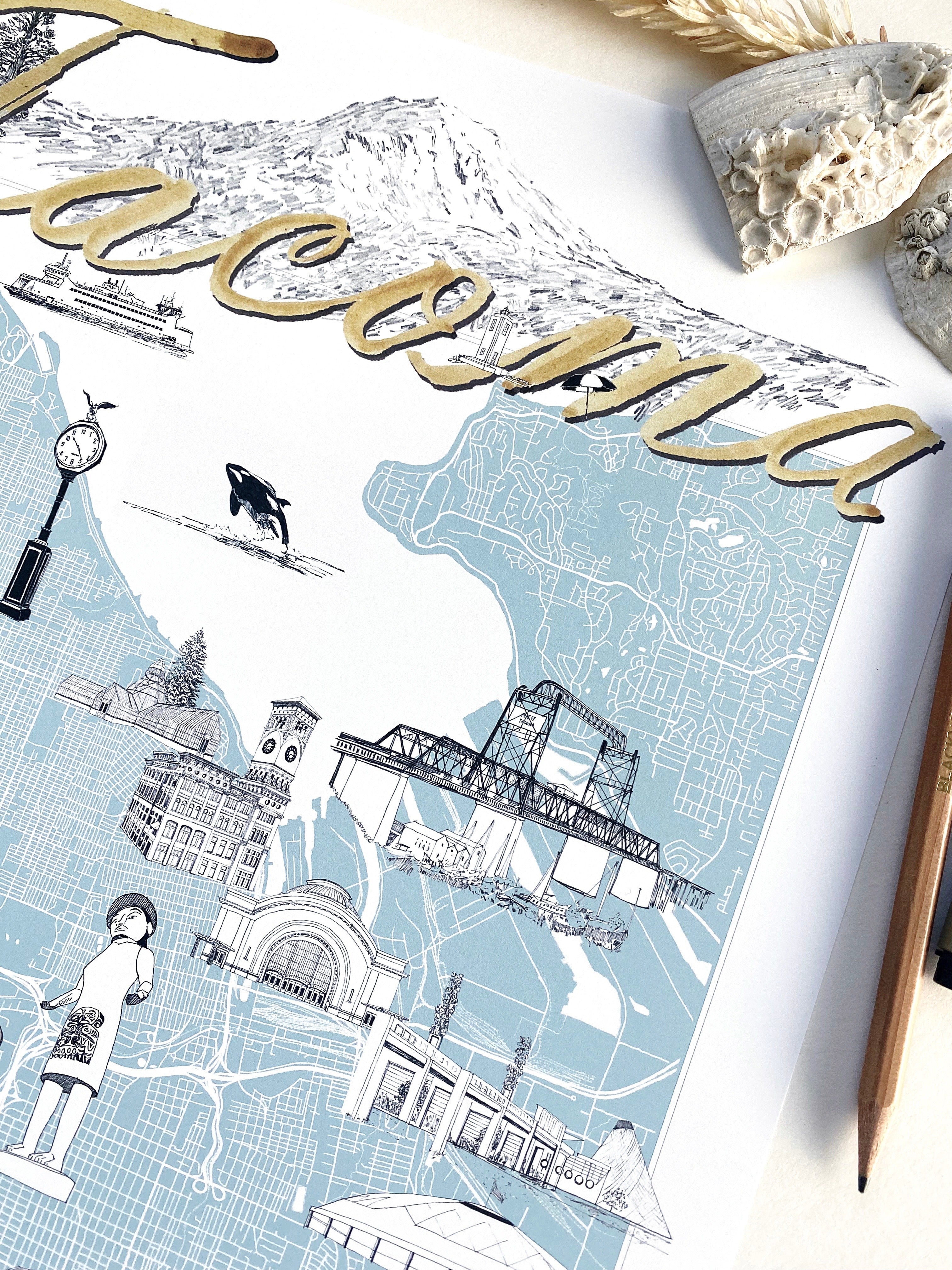 TACOMA Washington "Charms" Map: PRINT