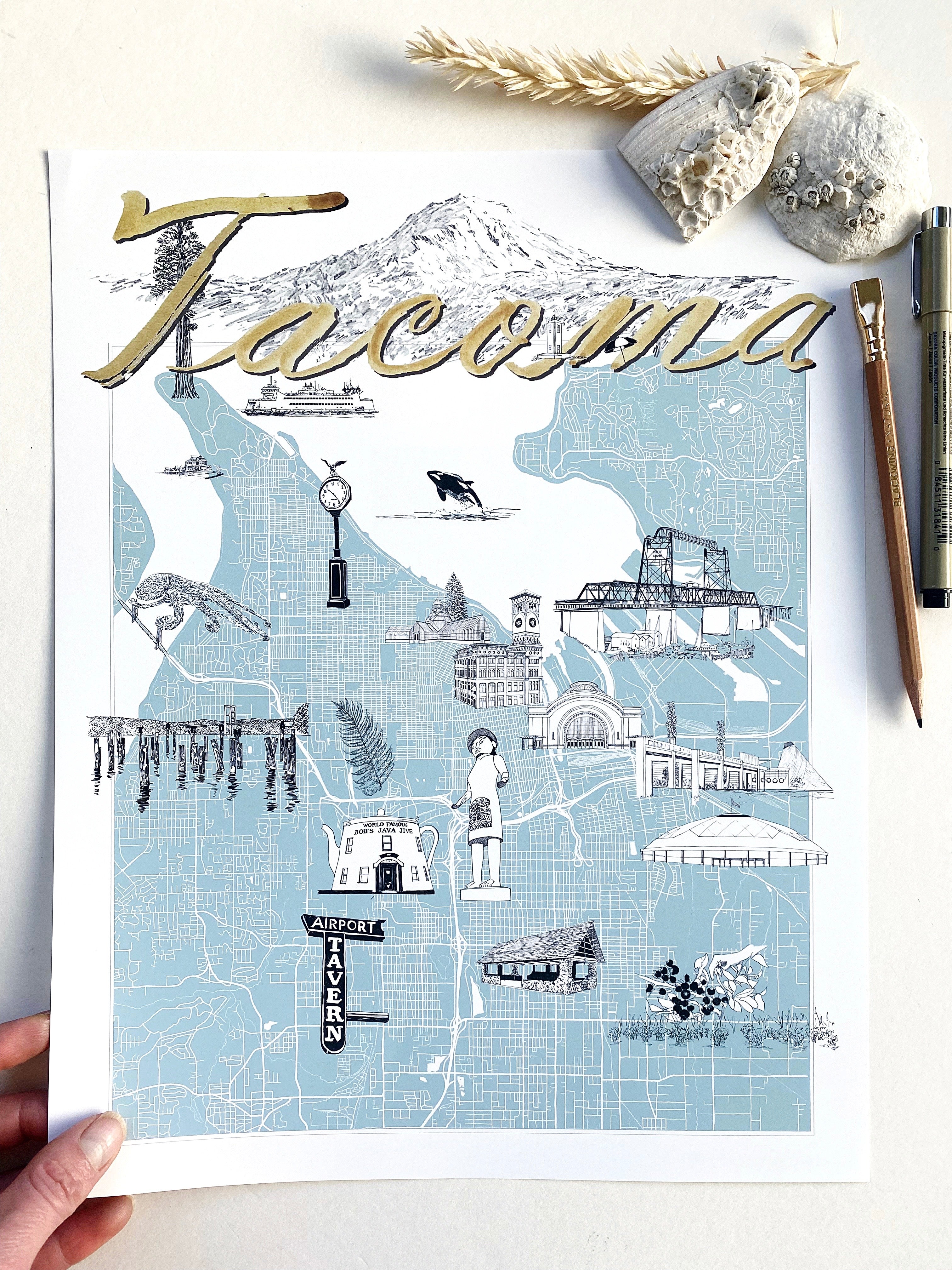 TACOMA Washington "Charms" Map: PRINT