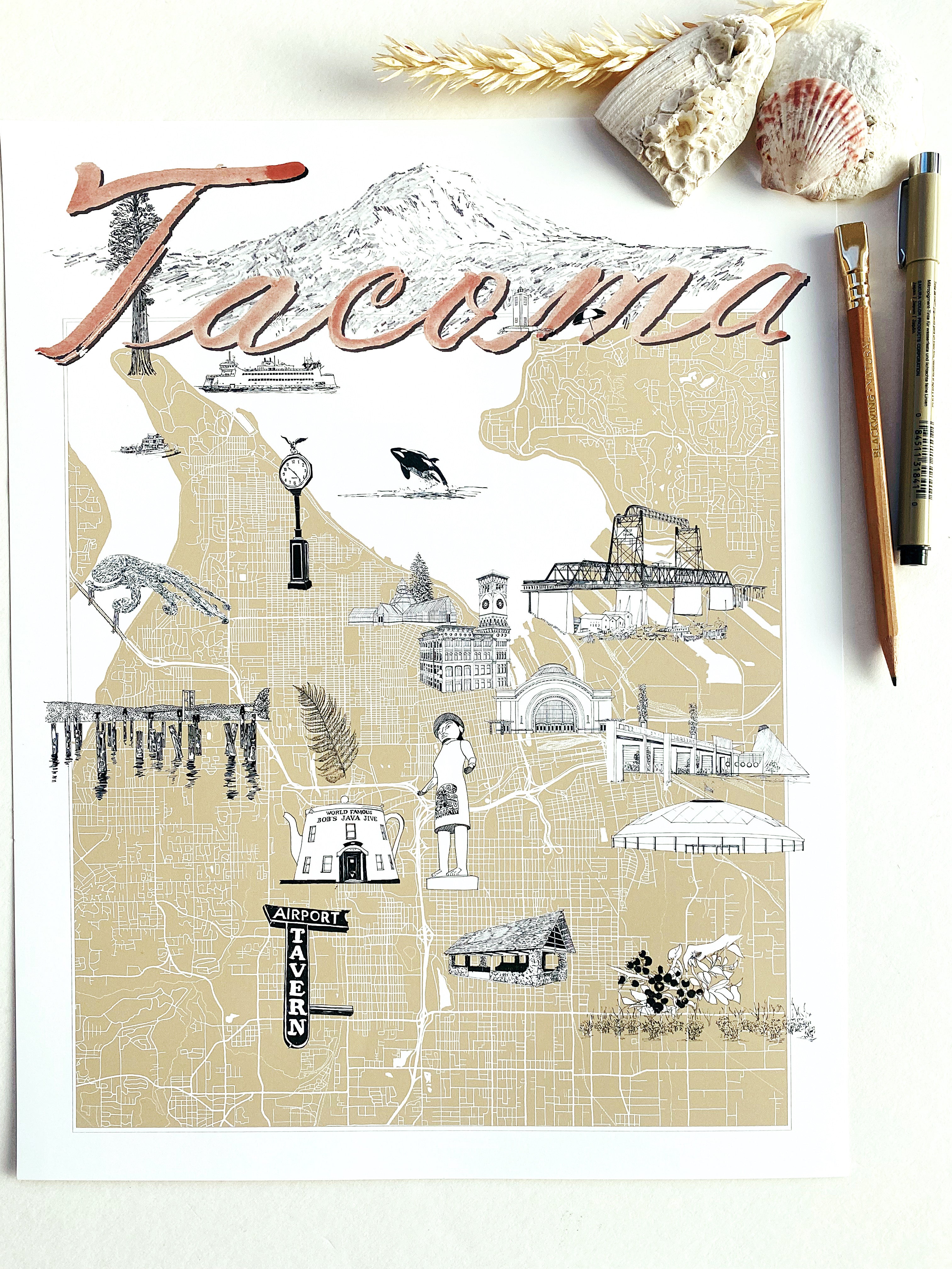 TACOMA Washington "Charms" Map: PRINT