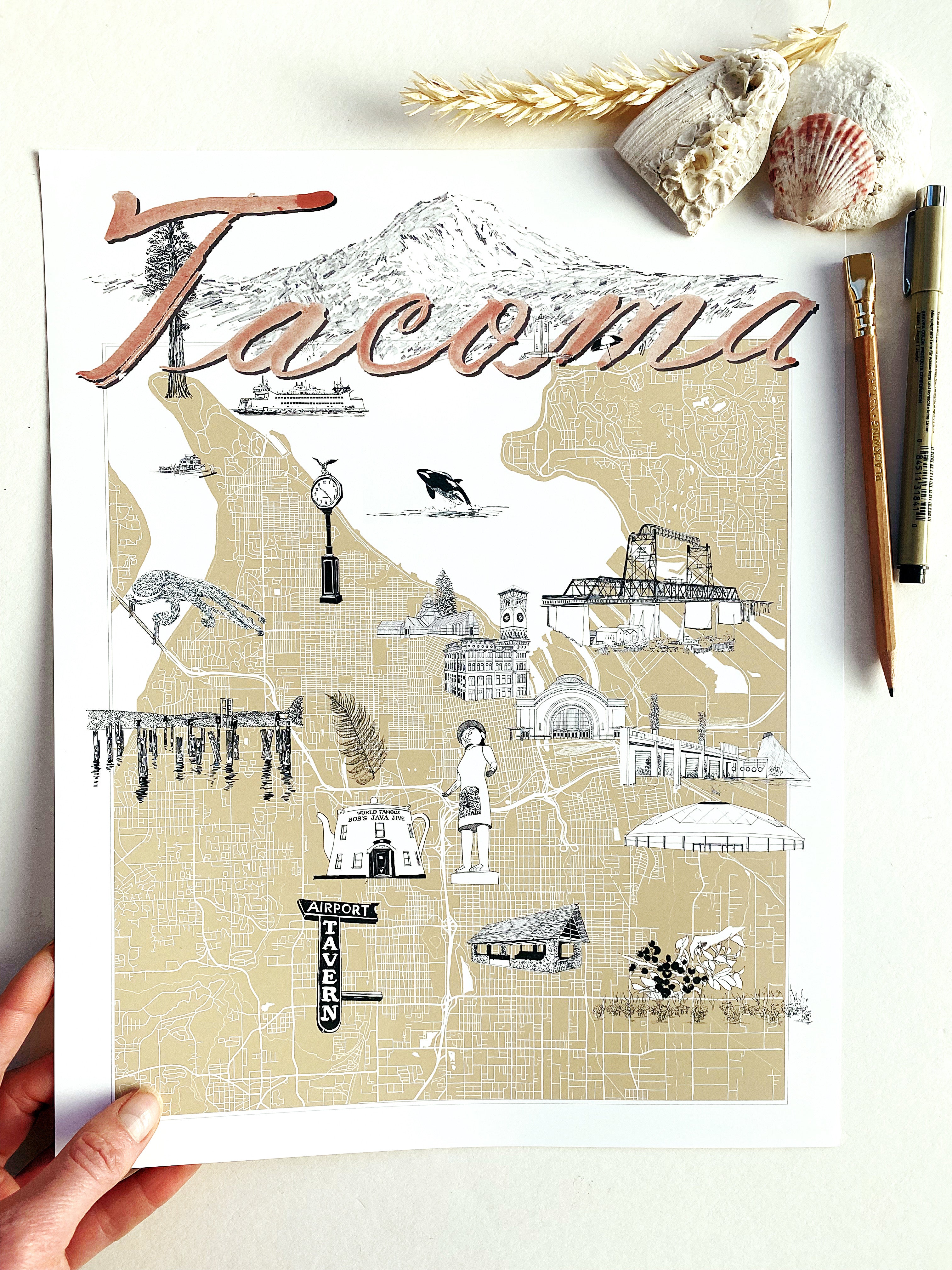 TACOMA Washington "Charms" Map: PRINT