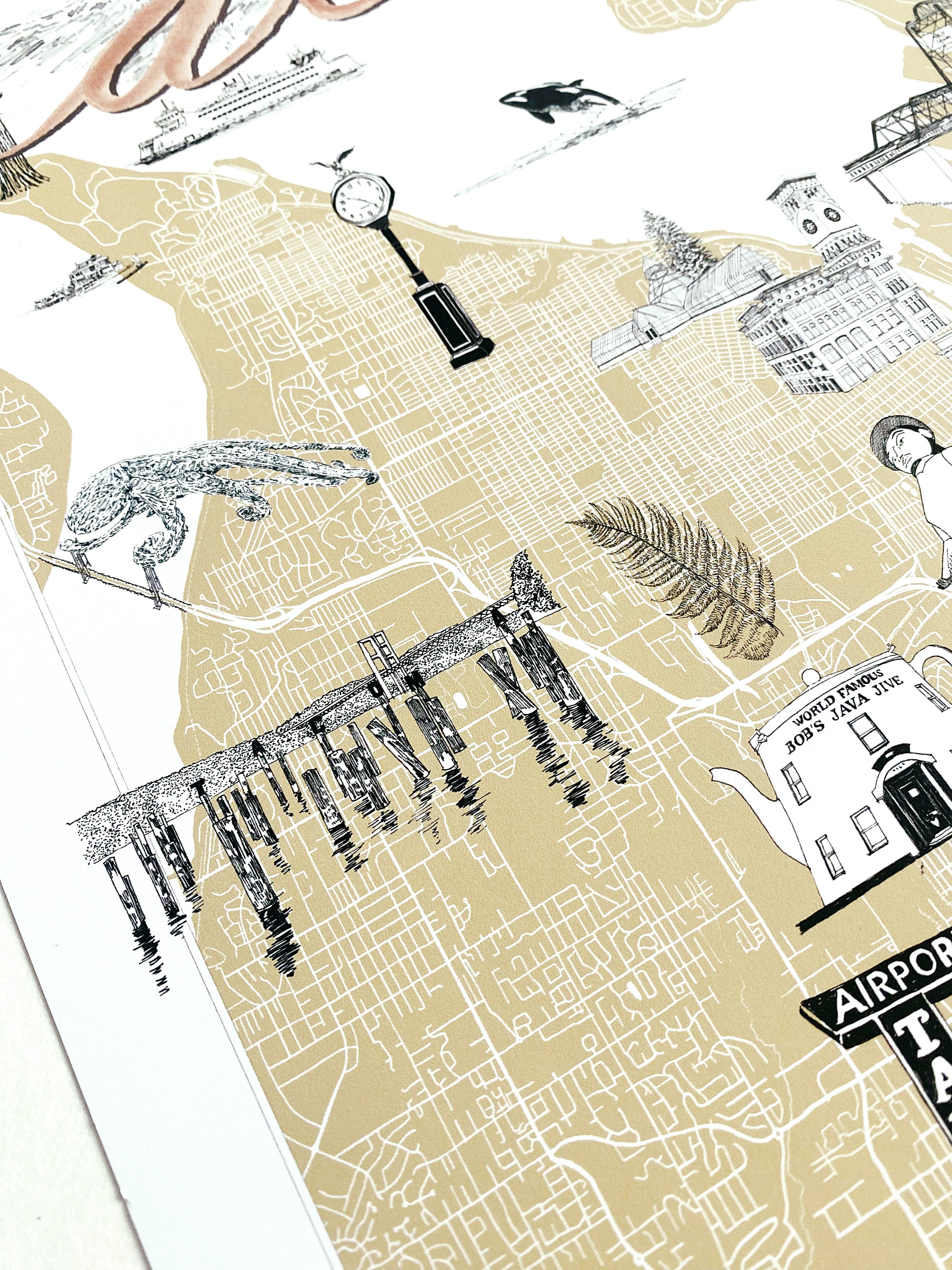 TACOMA Washington "Charms" Map: PRINT