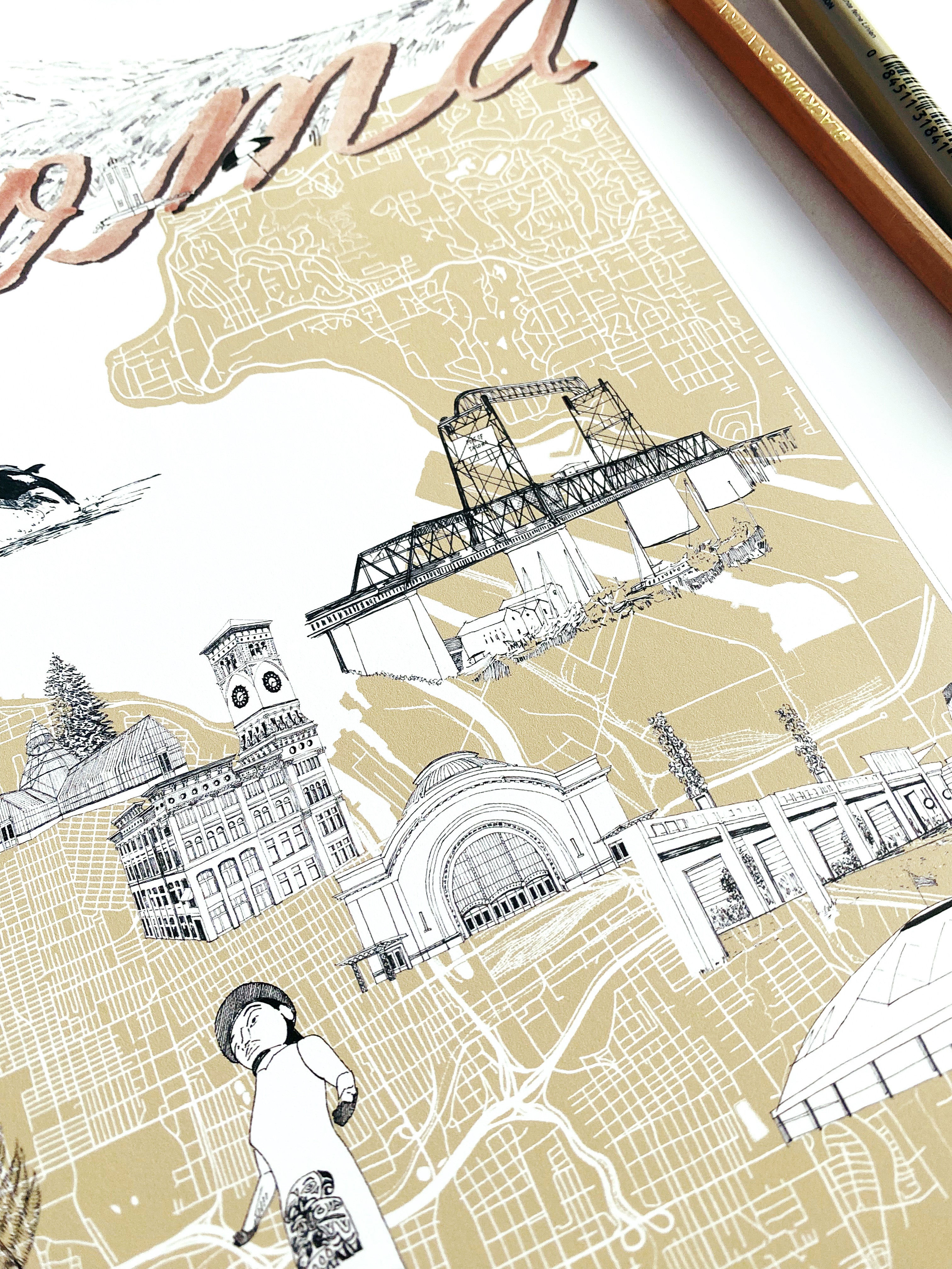 TACOMA Washington "Charms" Map: PRINT