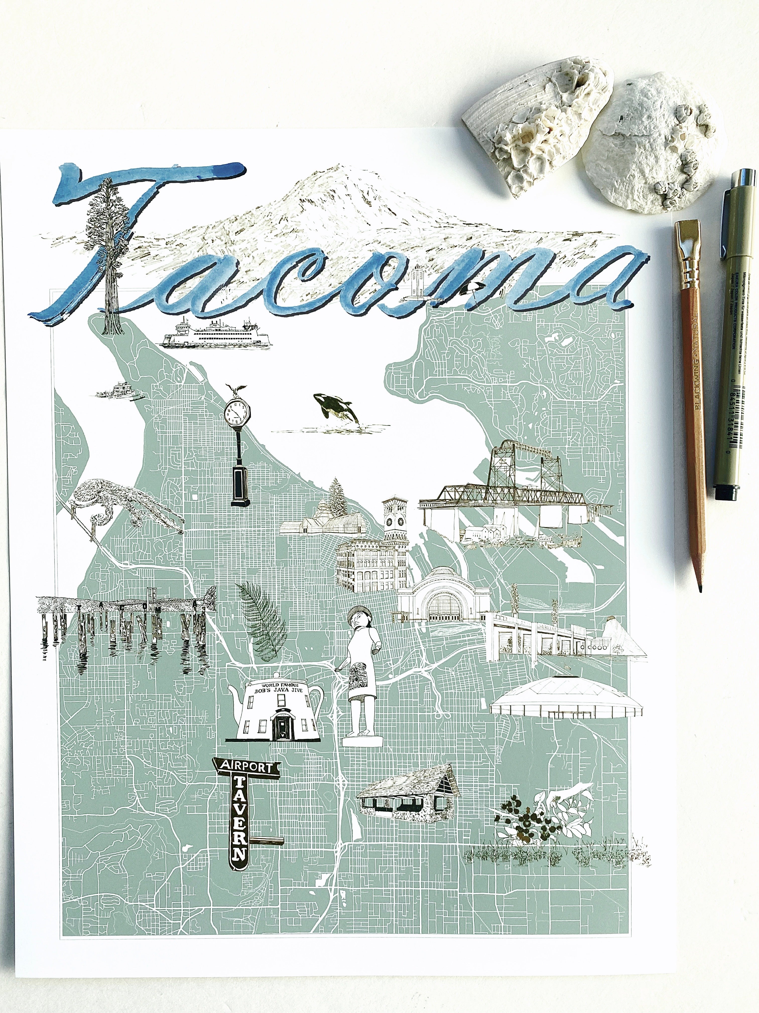 TACOMA Washington "Charms" Map: PRINT